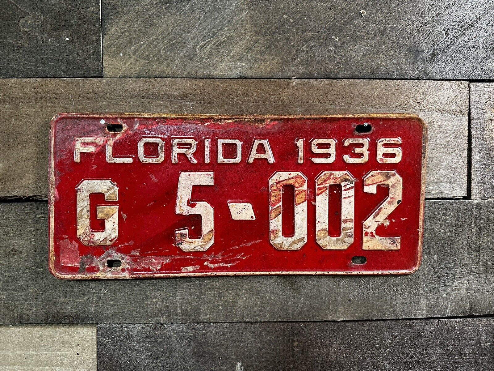 VINTAGE 1936 FLORIDA TAG TRUCK LICENSE PLATE #G 5-002