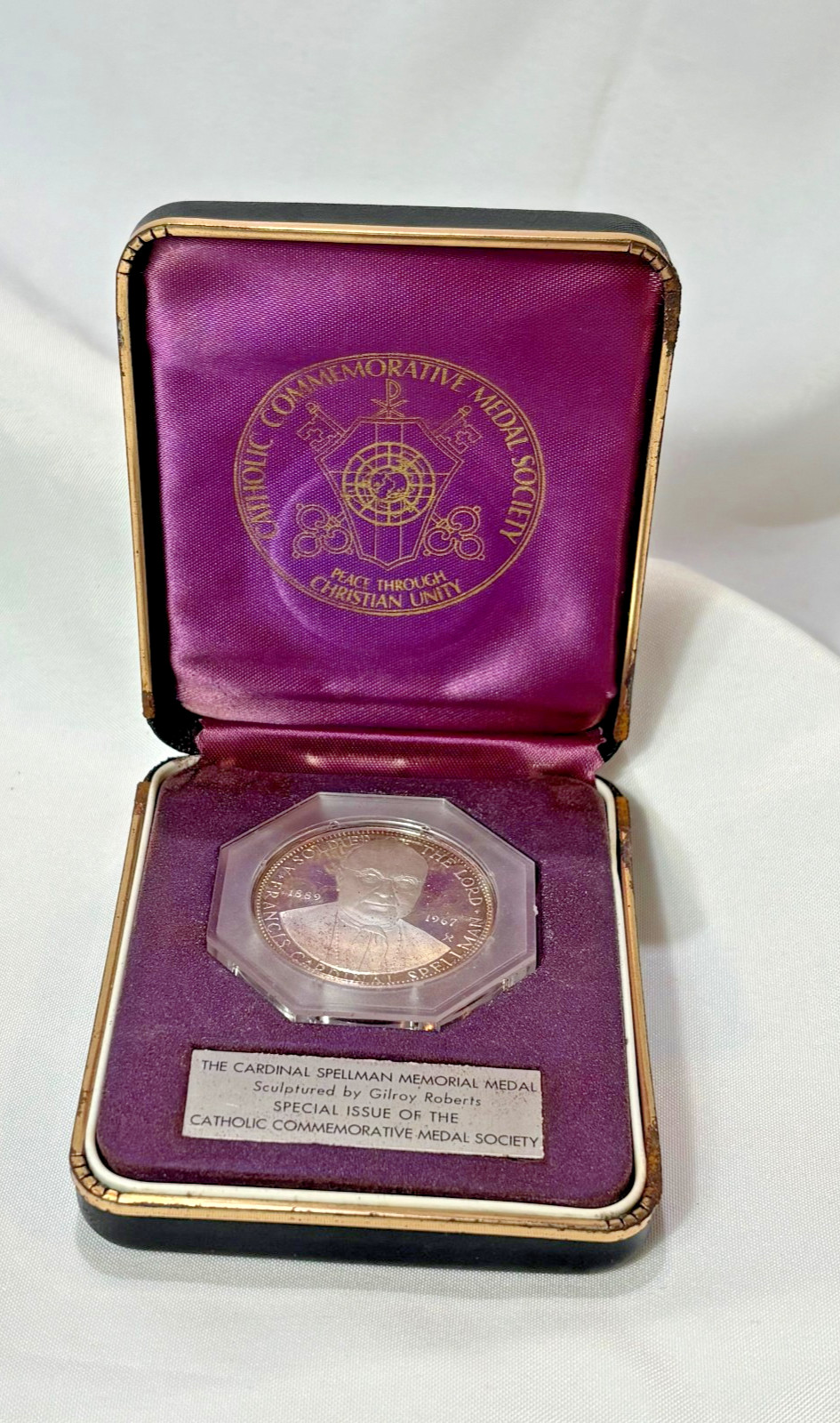 FM Sterling Silver 1967 Cardinal Spellman Memorial Medal .925 In Box 27 Grams