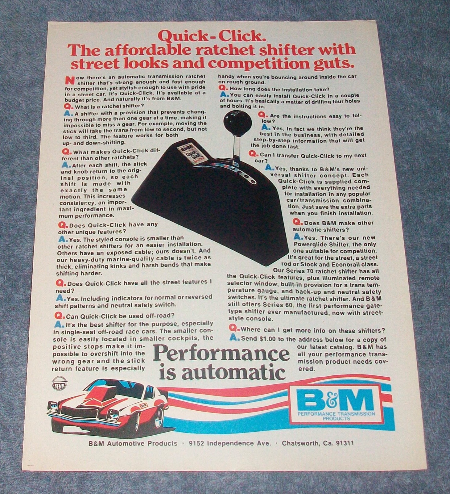 1975 B&M Quick-Click Shifter Vintage Ad 