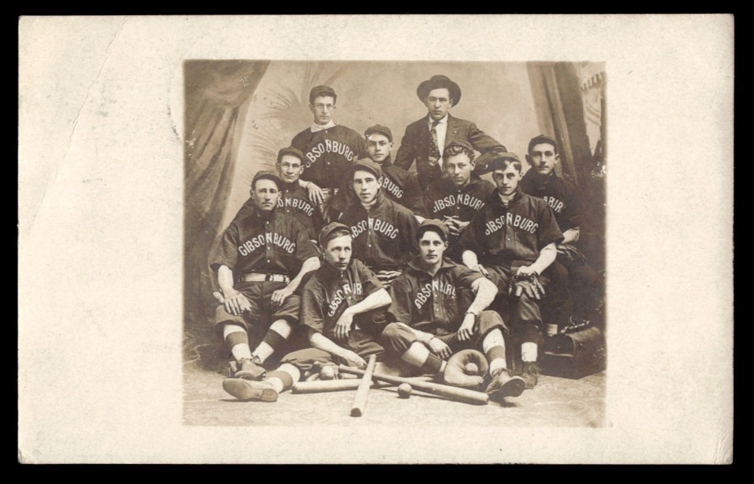 1907 Gibsonburg Ohio Baseball Team RPPC Real Photo Postcard Sandusky County Earl