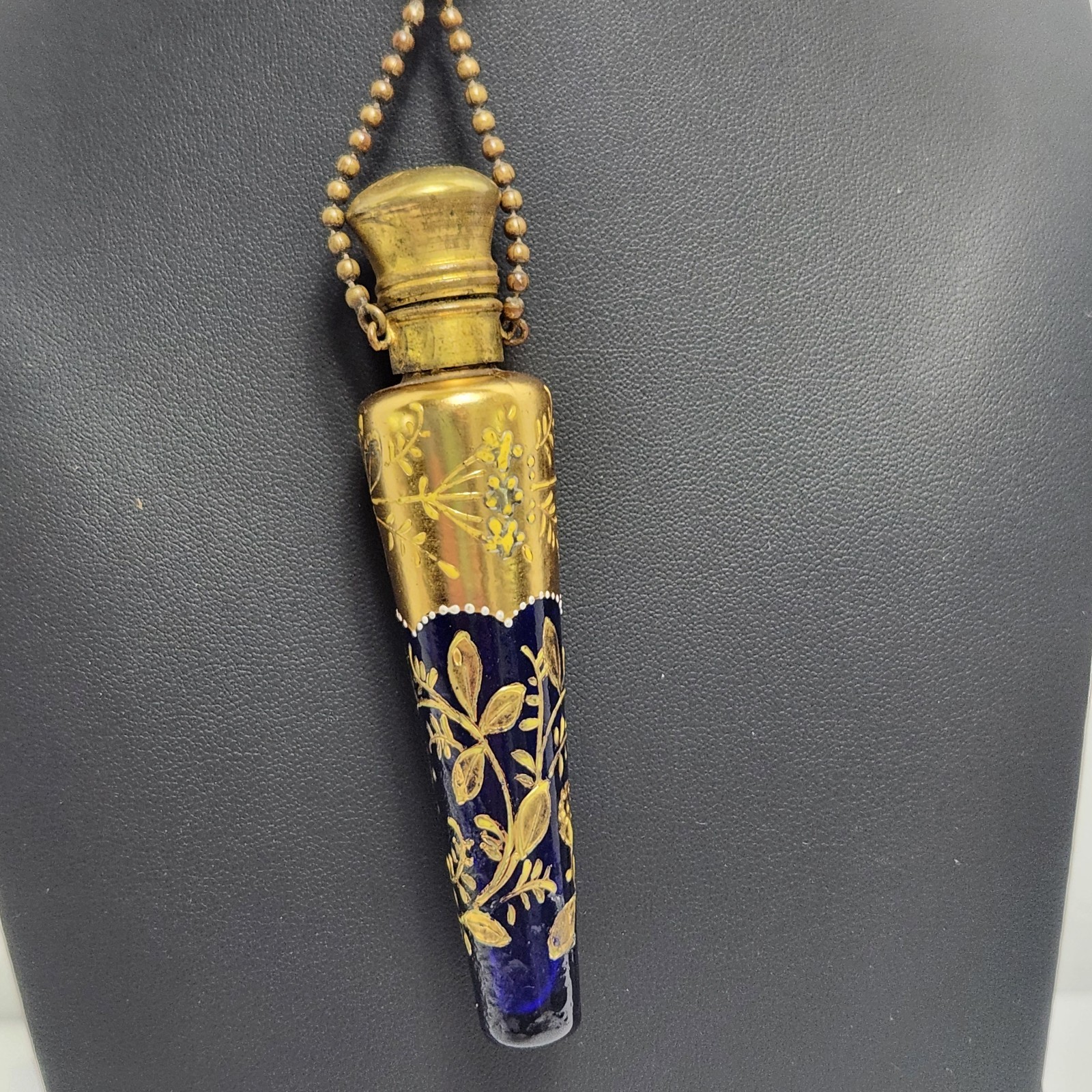 Antique Mini Cobalt Blue and Gold Perfume Tapered Chatelaine Antique Mini Cobalt Blue and Gold Perfume Tapered Chatelaine