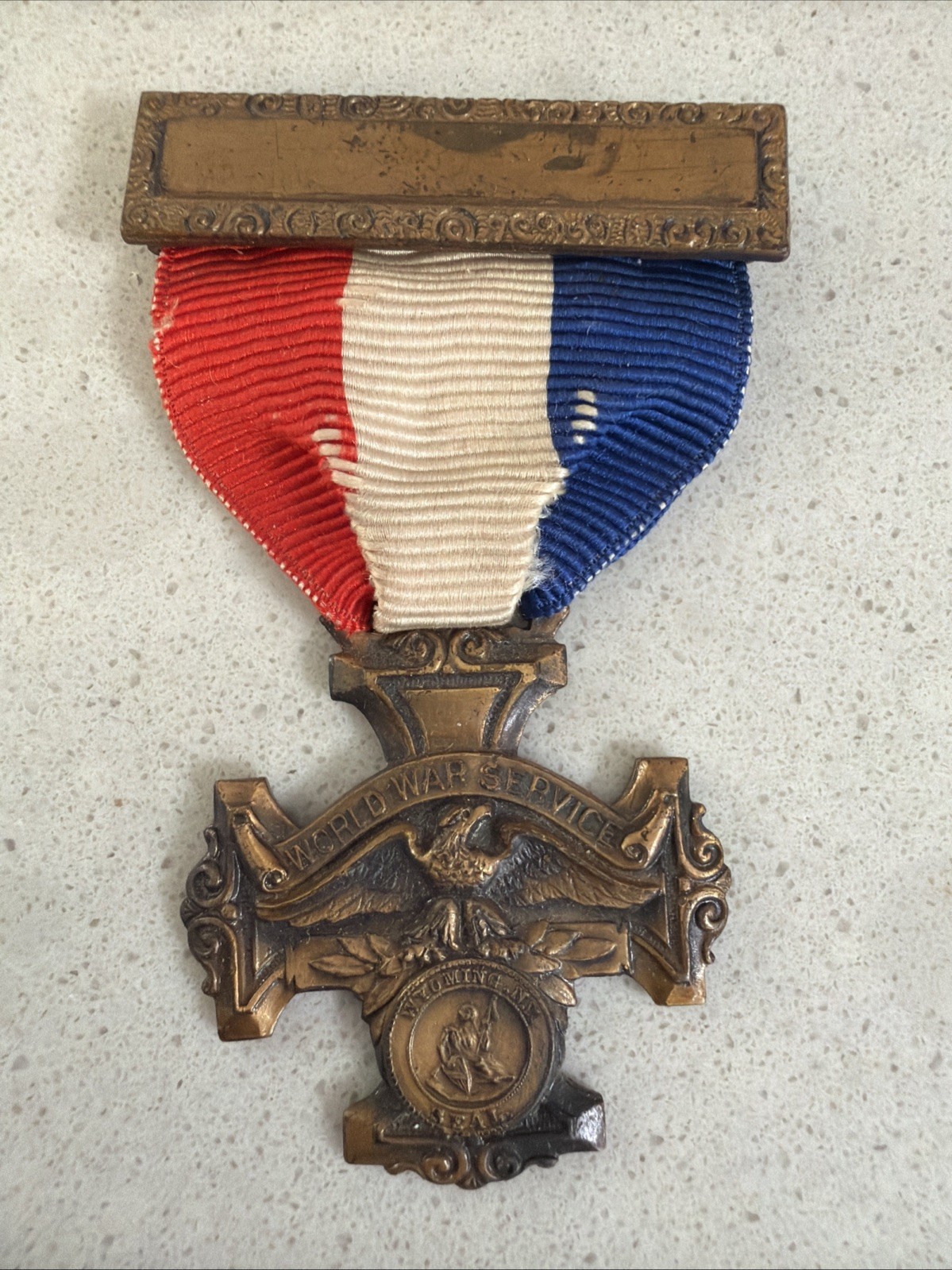 WWI Wyoming NY World War Service Medal Pin w/ 1917-1918 Ribbon Bar