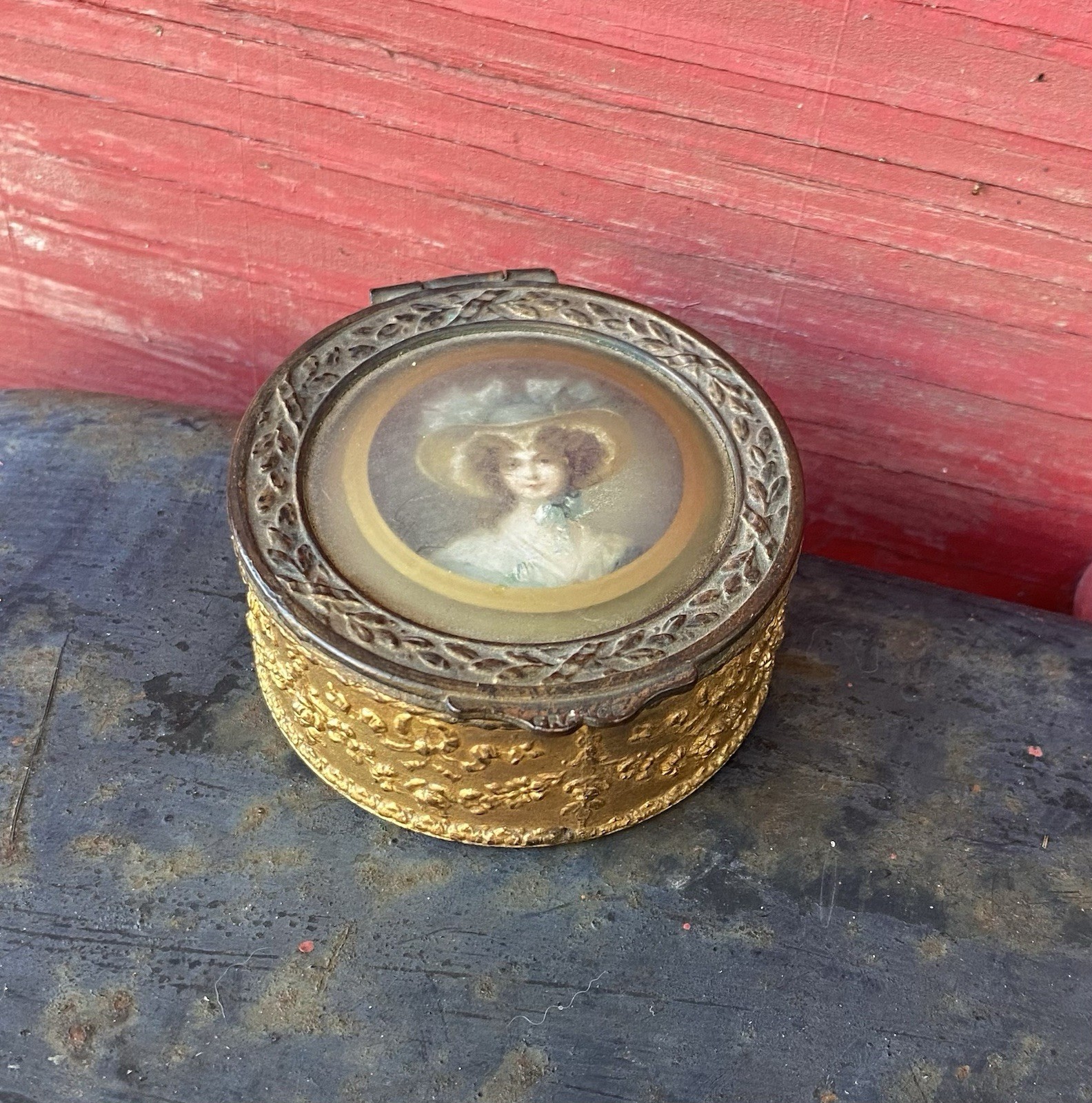 Antique French Ormolu Hand Painted Bronze Vanity Trinket Box Antique French Ormolu Hand Painted Bronze Vanity Trinket Box