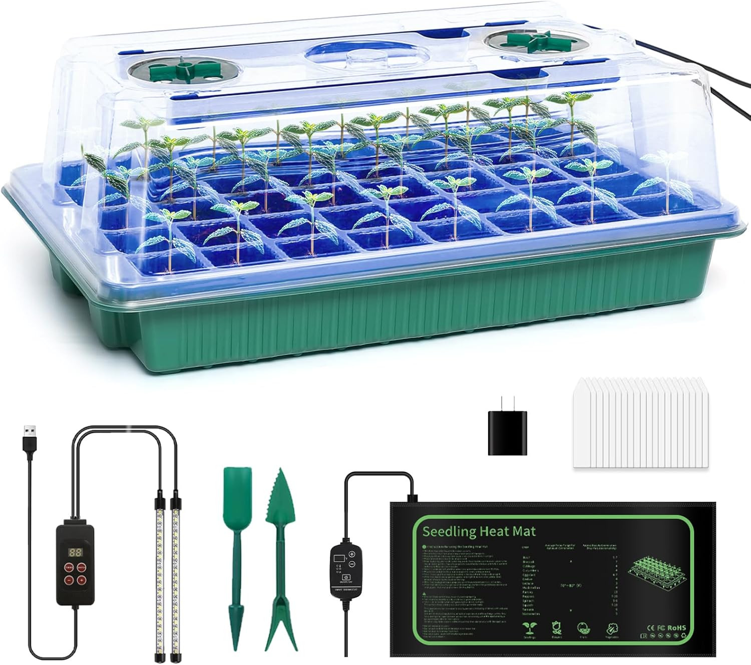 40 Cell Seed Starter Kit with Grow Light and Graphene Heating Mat, Reusable Seed 40 Cell Seed Starter Kit with Grow Light and Graphene Heating Mat, Reusable Seed