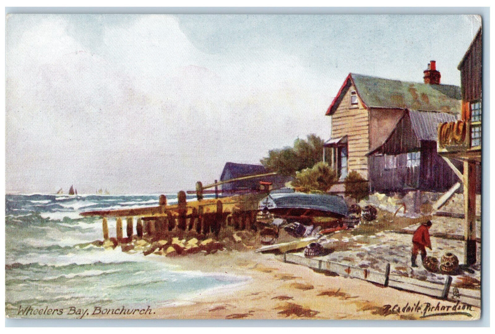 c1910 Cottage Near Sea, Wheelers Bay Bonchurch Aquarette Art Tuck Postcard
