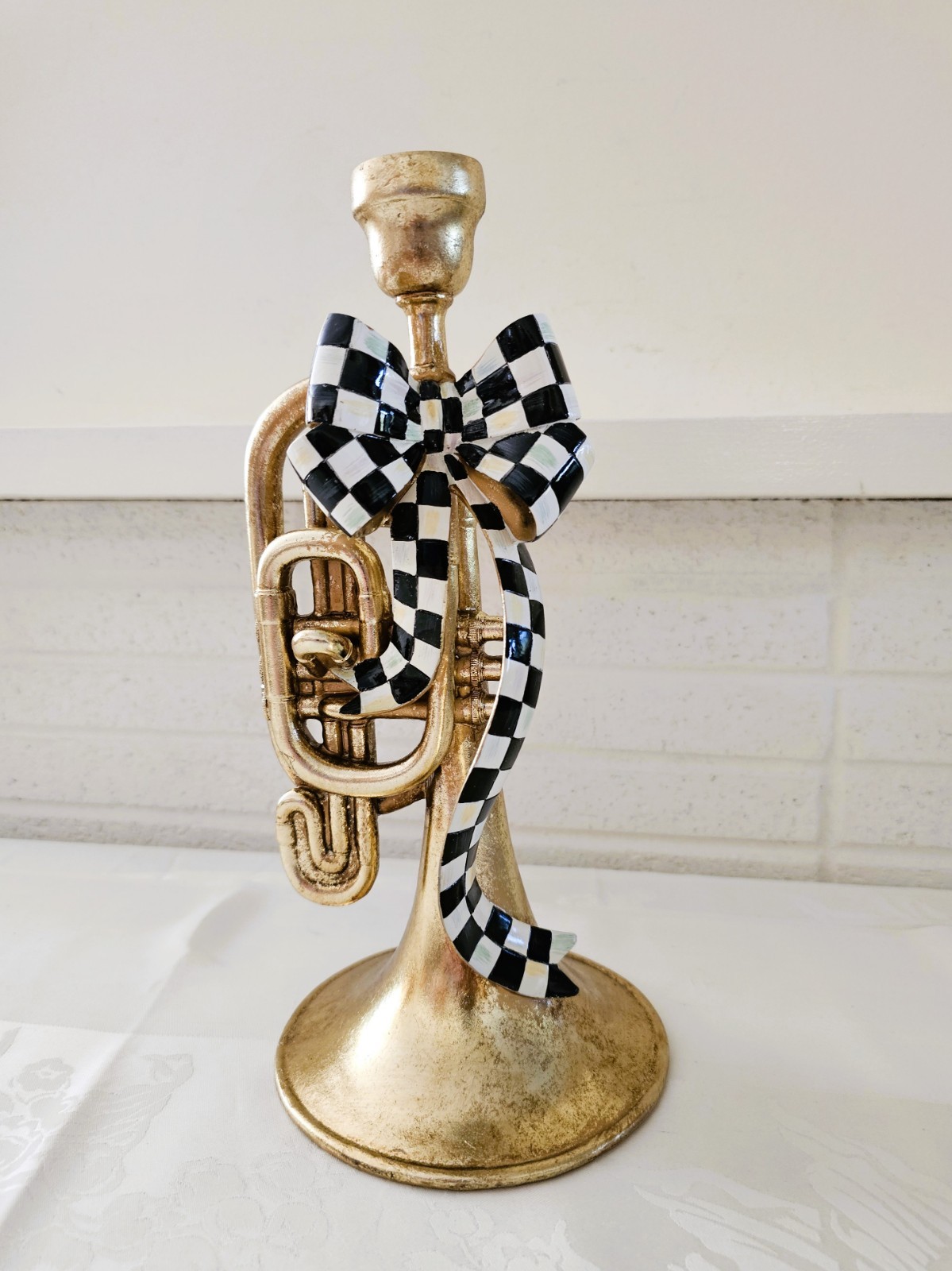 NEW Mackenzie Childs EMERALD LUXE TRUMPET CANDLE HOLDER    Elegant Holiday Decor