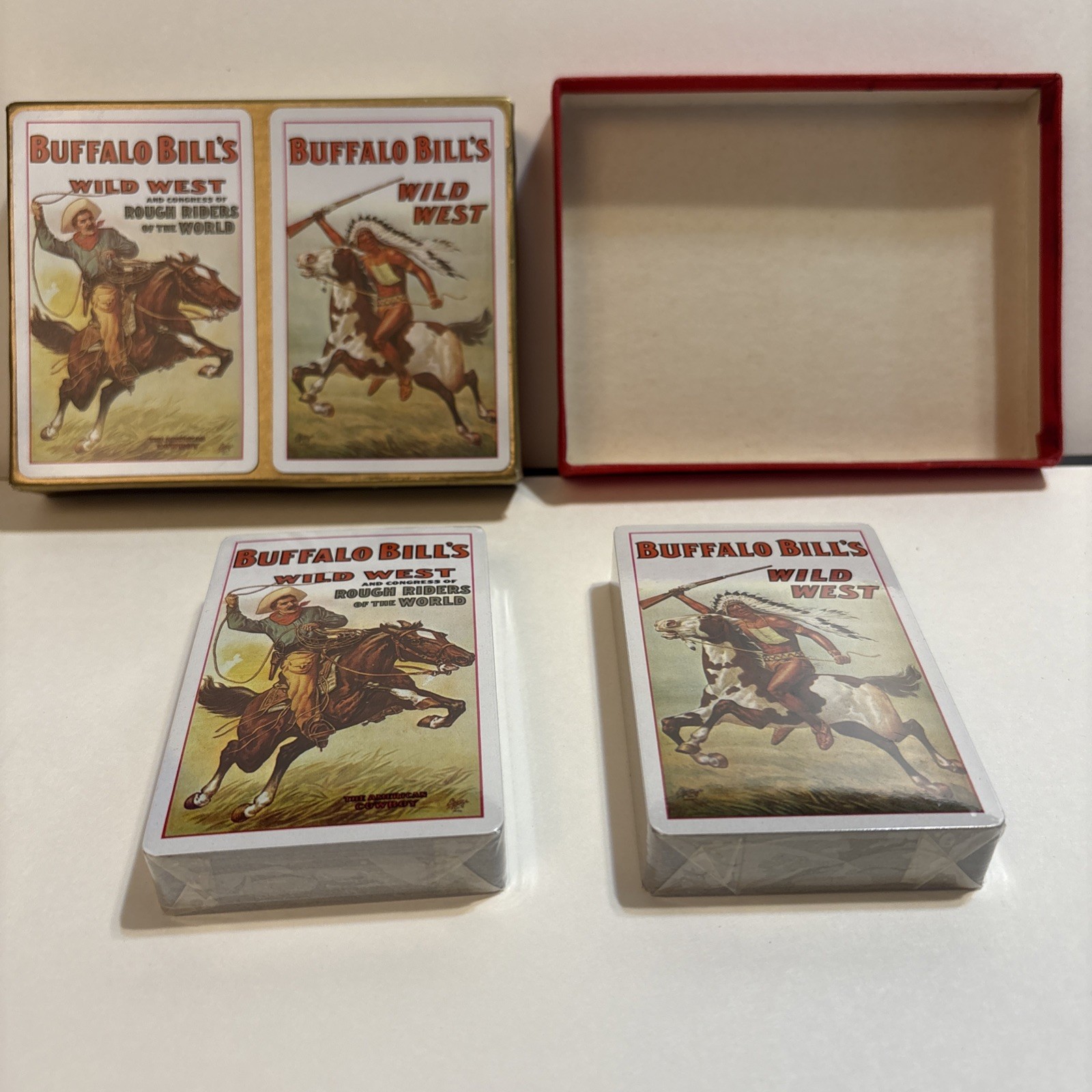 Buffalo Bill’s Wild West Vintage Cowboy Playing Cards 2 Sealed Decks w/ Box