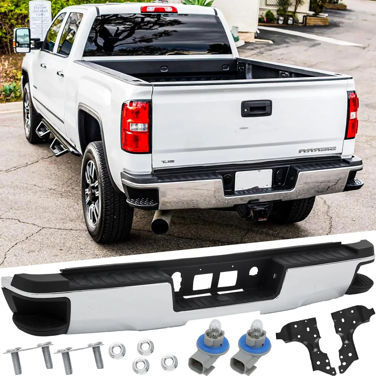 2500/3500 HD Style Rear Steel Step Bumper Assembly for 2014-2018 Chevy Silverado 2500/3500 HD Style Rear Steel Step Bumper Assembly for 2014-2018 Chevy Silverado
