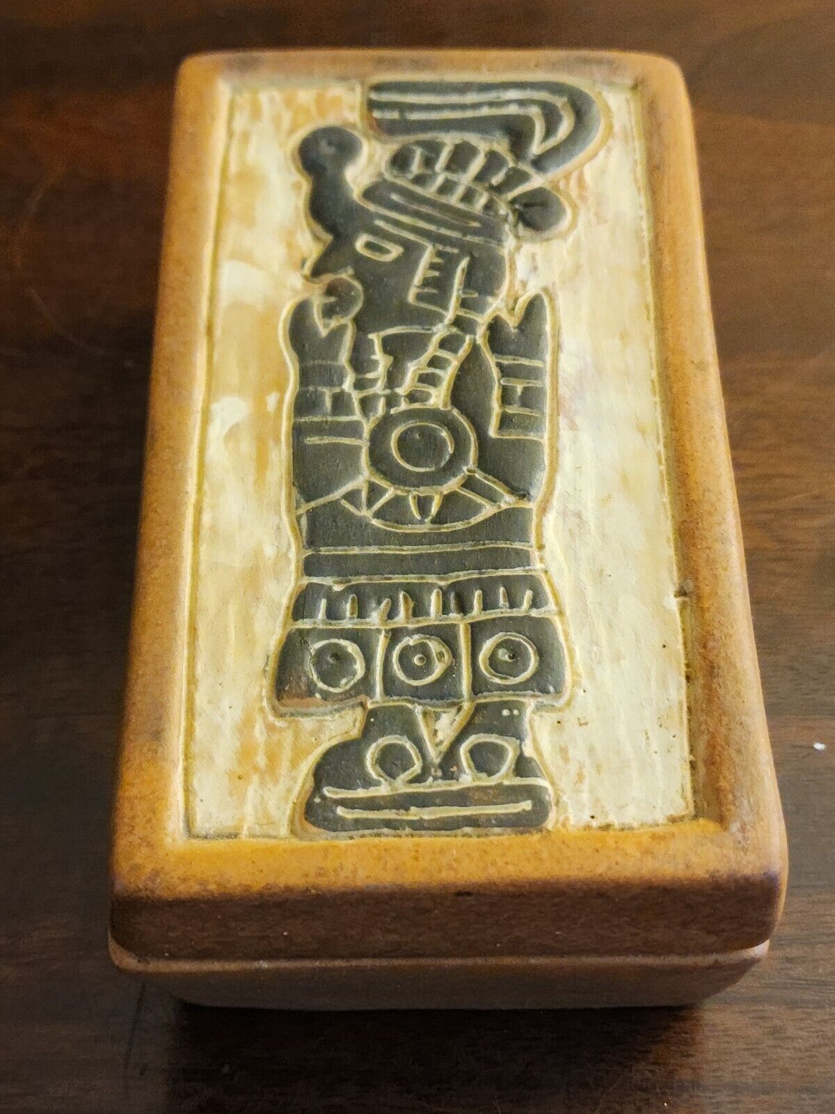 Prehispanic influenced Tribal handcrafted Clay box 5.5