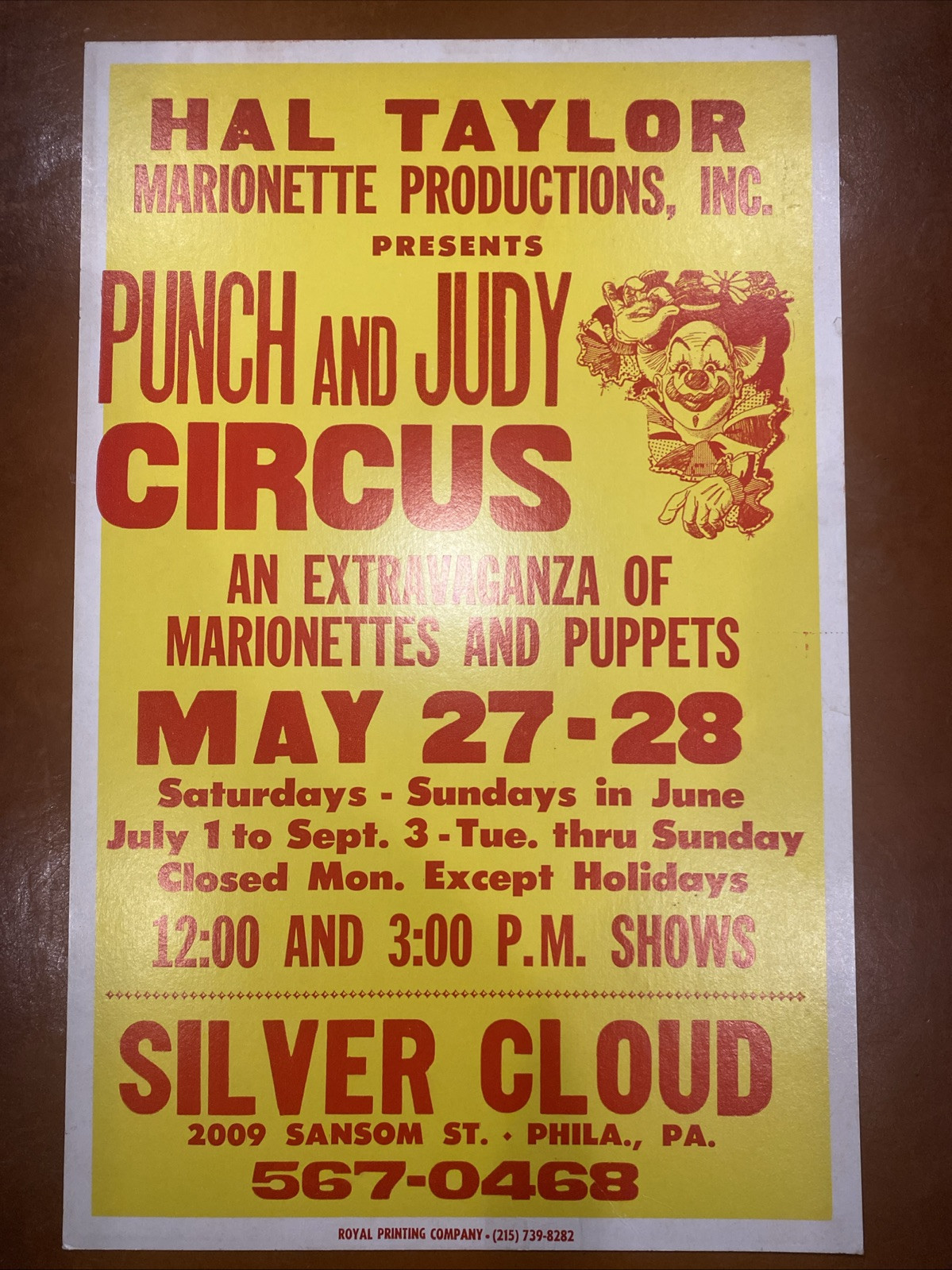 Vintage Hal Taylor Punch & Judy Circus Poster 14x 22 Philadelphia Vintage Hal Taylor Punch & Judy Circus Poster 14x 22 Philadelphia