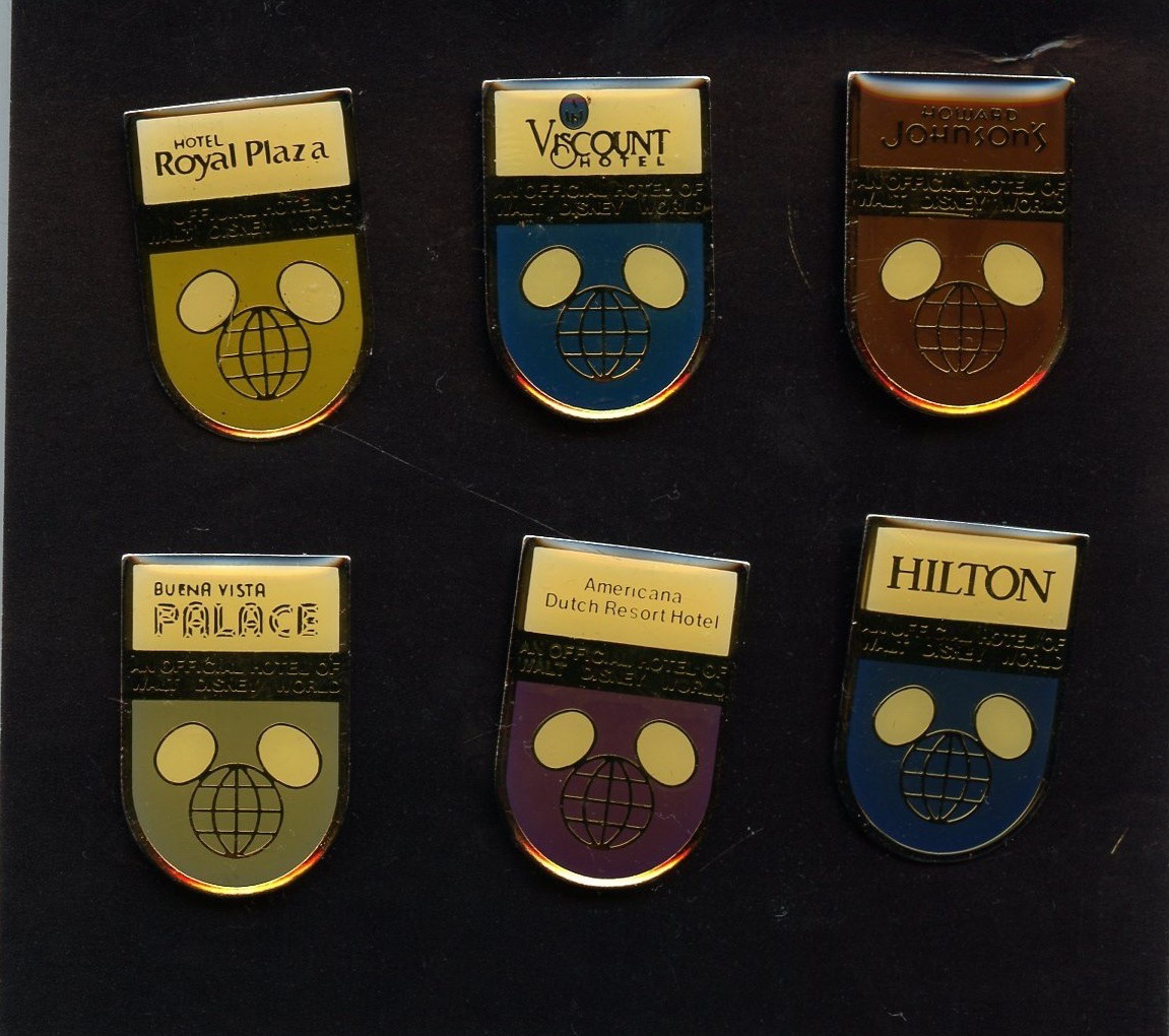 1970s/1980s Walt Disney World Official Hotels Mickey Globe Icon 6 Pin Set