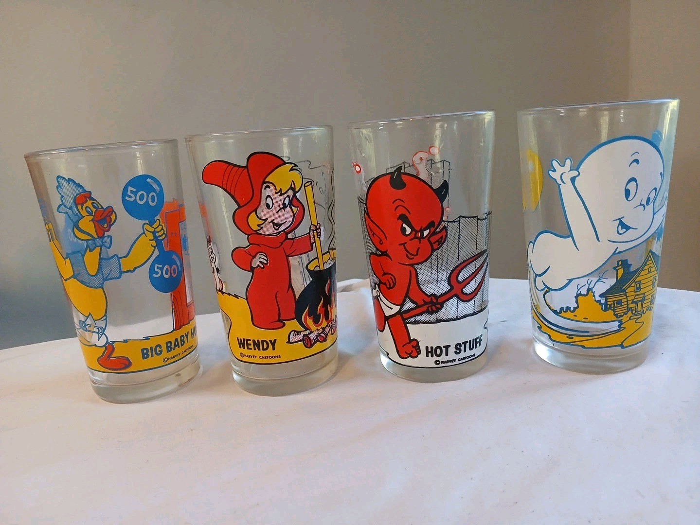 Vintage 1970s Lot Set 4 Pepsi Cartoon Characters Glass Glasses Casper Wendy Huey