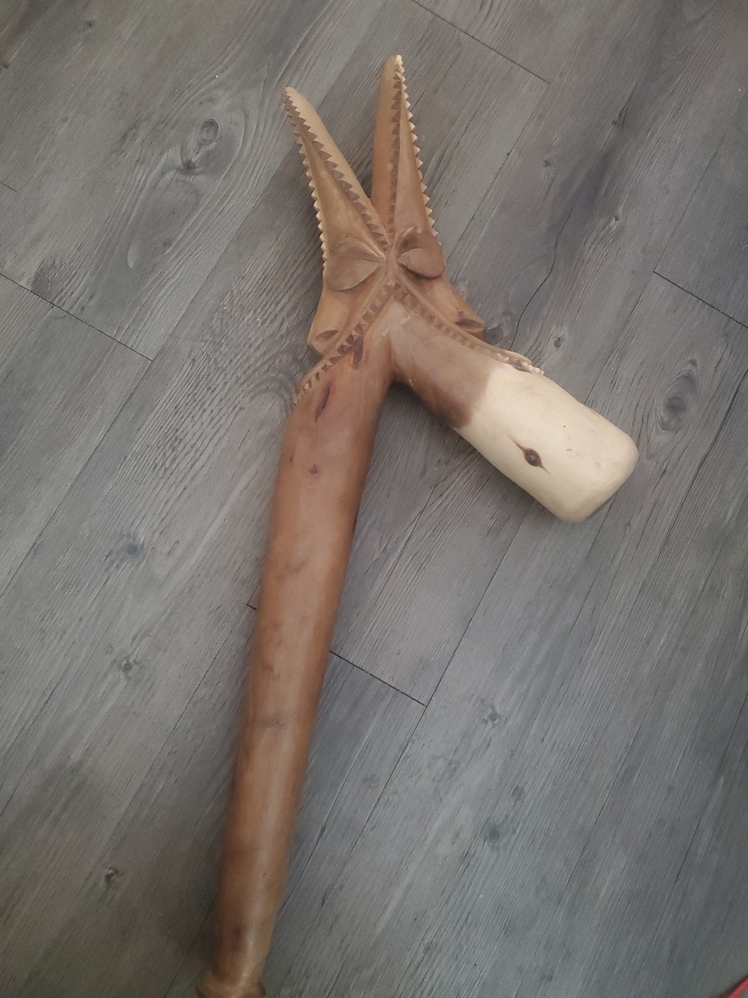 Antique Wood Carved Ceremonial Traditional Vanuatu Pig-Killing Hammer Club 27\