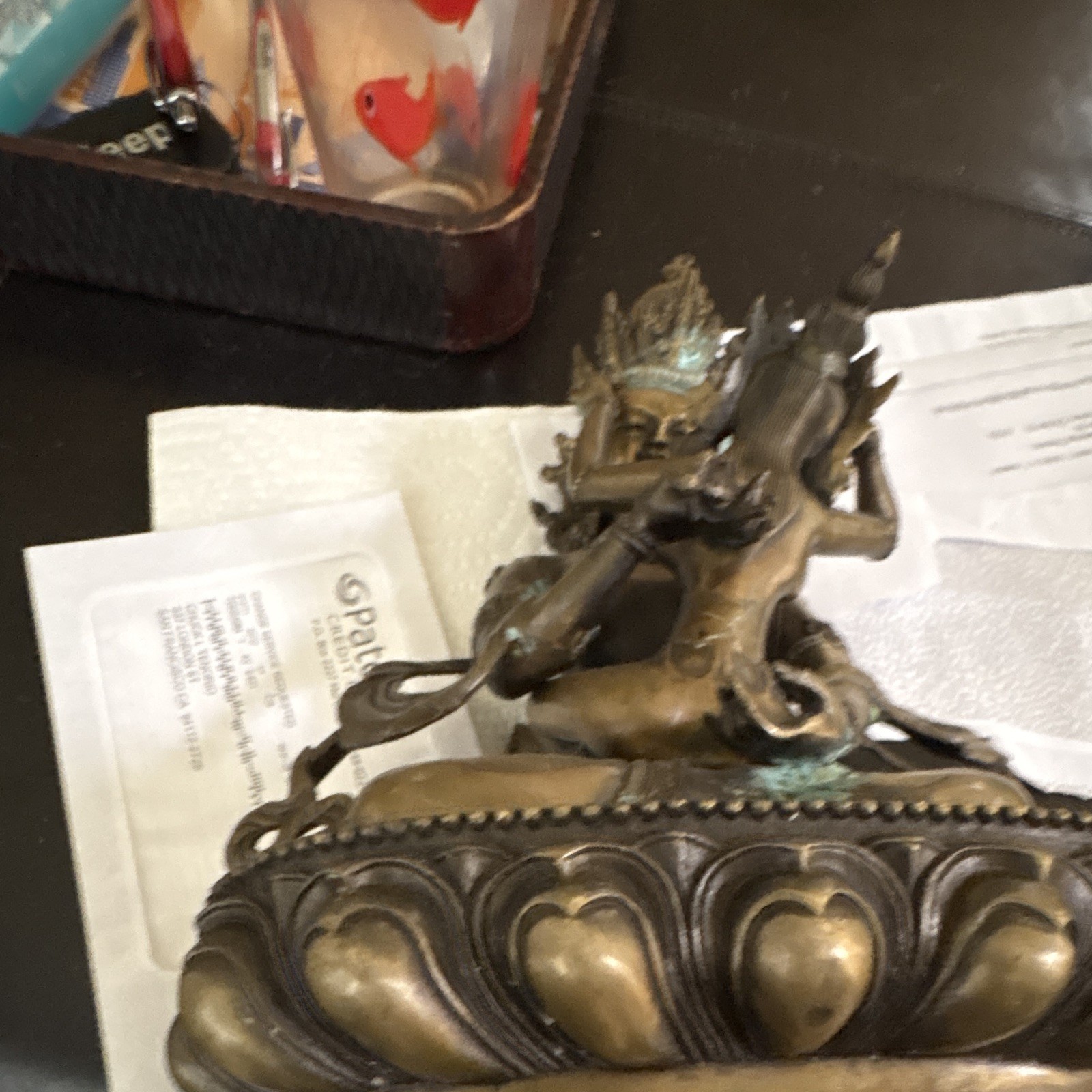 Tara bronzeBuddhist Deity Statue w/ Ornate Headdress, Lotus Base antique Tara bronzeBuddhist Deity Statue w/ Ornate Headdress, Lotus Base antique