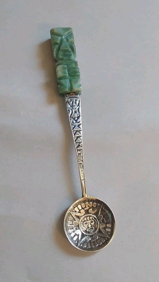Vintage Mexican .850 Silver Carved Stone 4 Inch 10.6 Grams Spoon Vintage Mexican .850 Silver Carved Stone 4 Inch 10.6 Grams Spoon