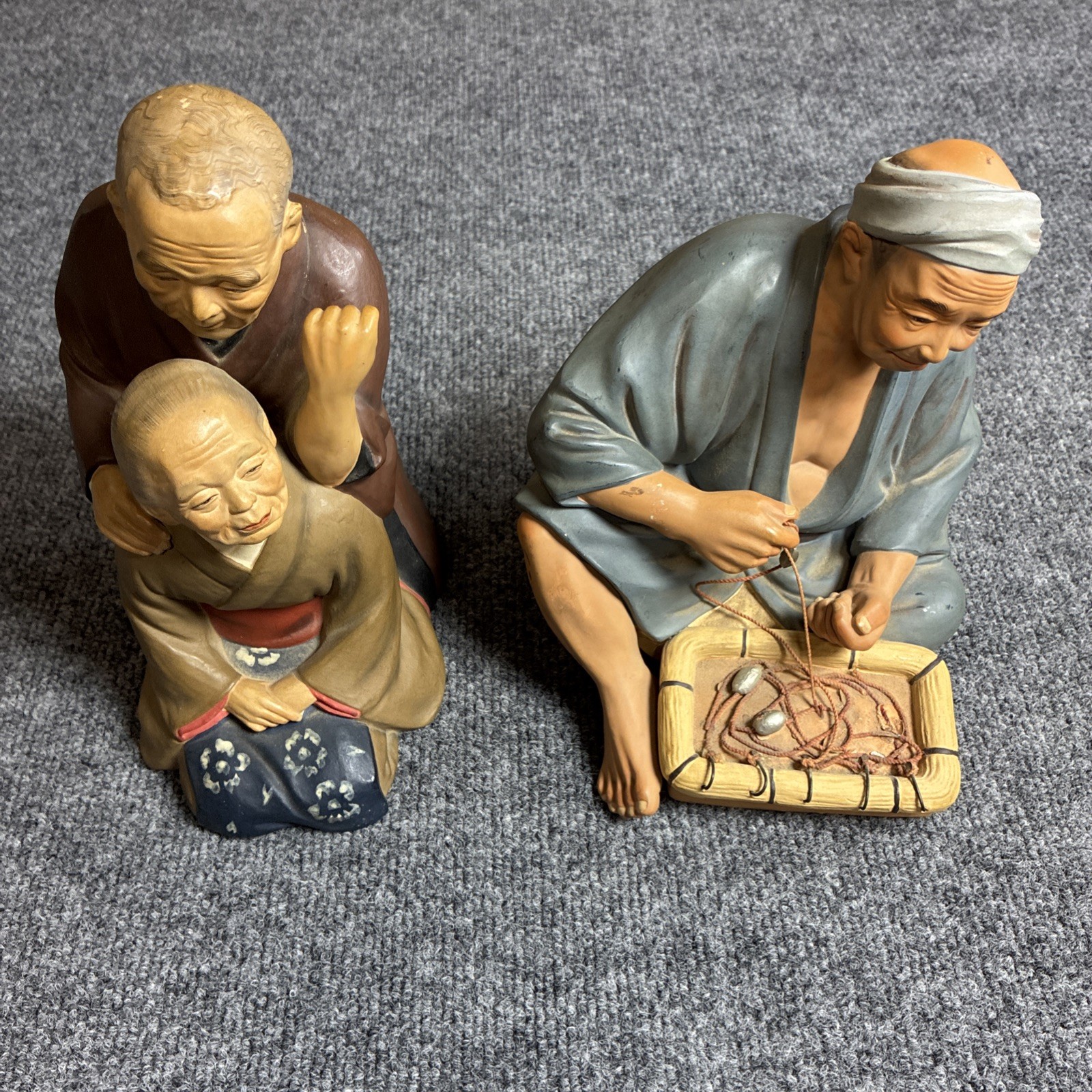 Japanese HAKATA URASAKI 2 Antique Clay Dolls