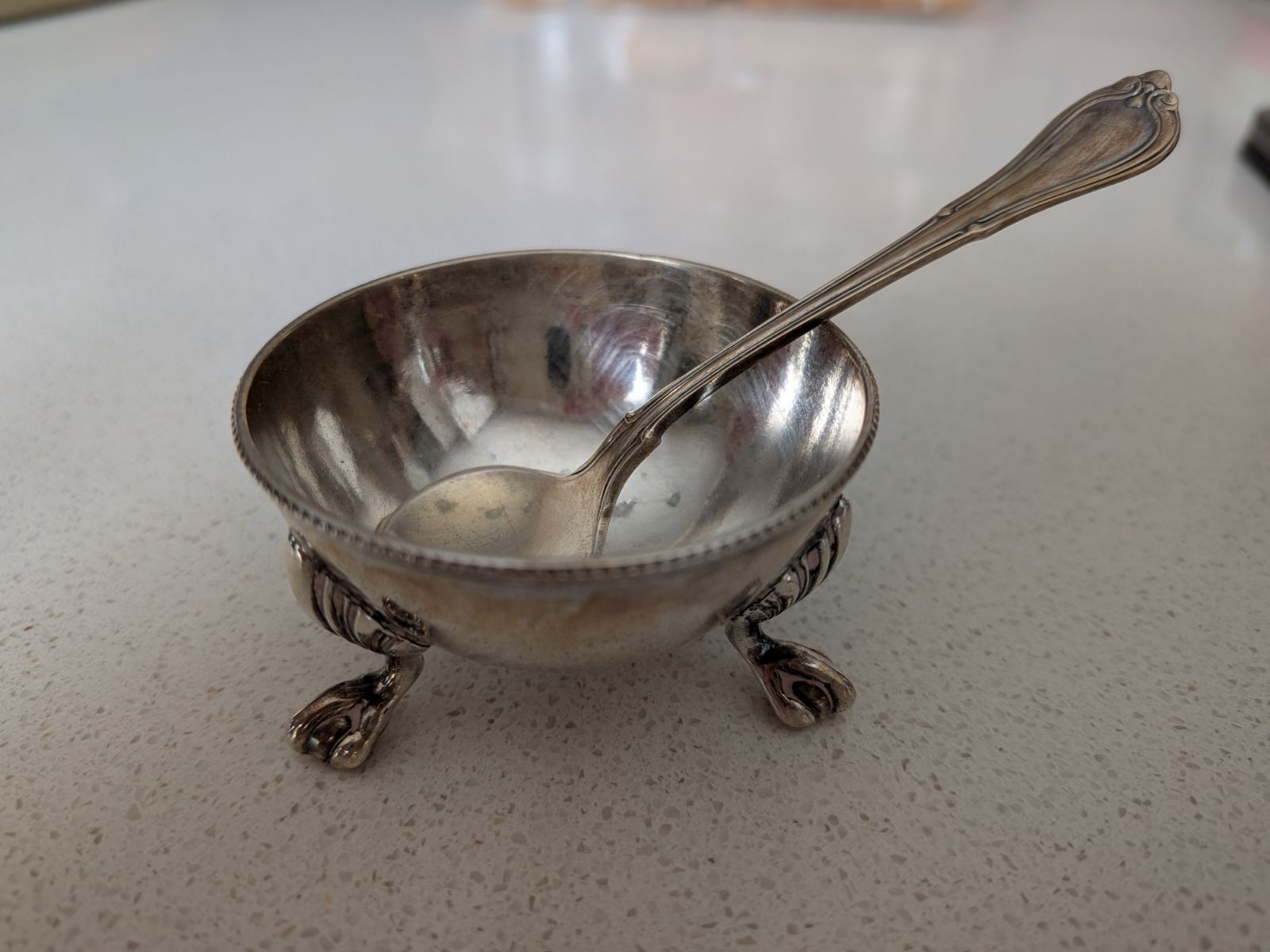 Antique Victorian English Sterling Silver Footed Salt Cellar with Sterling Salt Antique Victorian English Sterling Silver Footed Salt Cellar with Sterling Salt