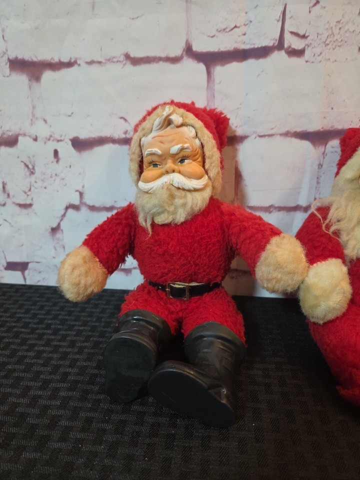 2 Vintage SANTA CLAUS Plush Christmas MCM Rubber Face Toy Doll 16 2 Vintage SANTA CLAUS Plush Christmas MCM Rubber Face Toy Doll 16