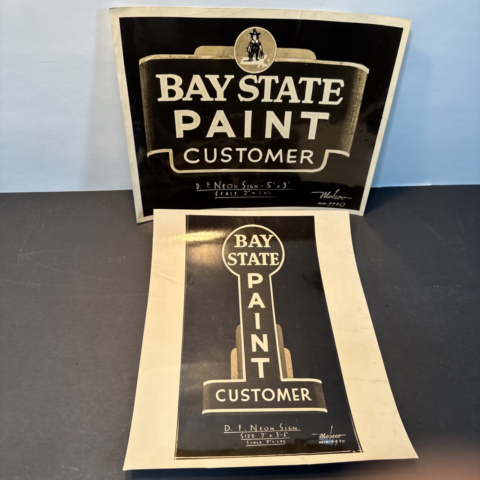 2 1930's BAY STATE PAINT Mobeco Neon Sign ORIG PHOTOS MA 2 1930's BAY STATE PAINT Mobeco Neon Sign ORIG PHOTOS MA