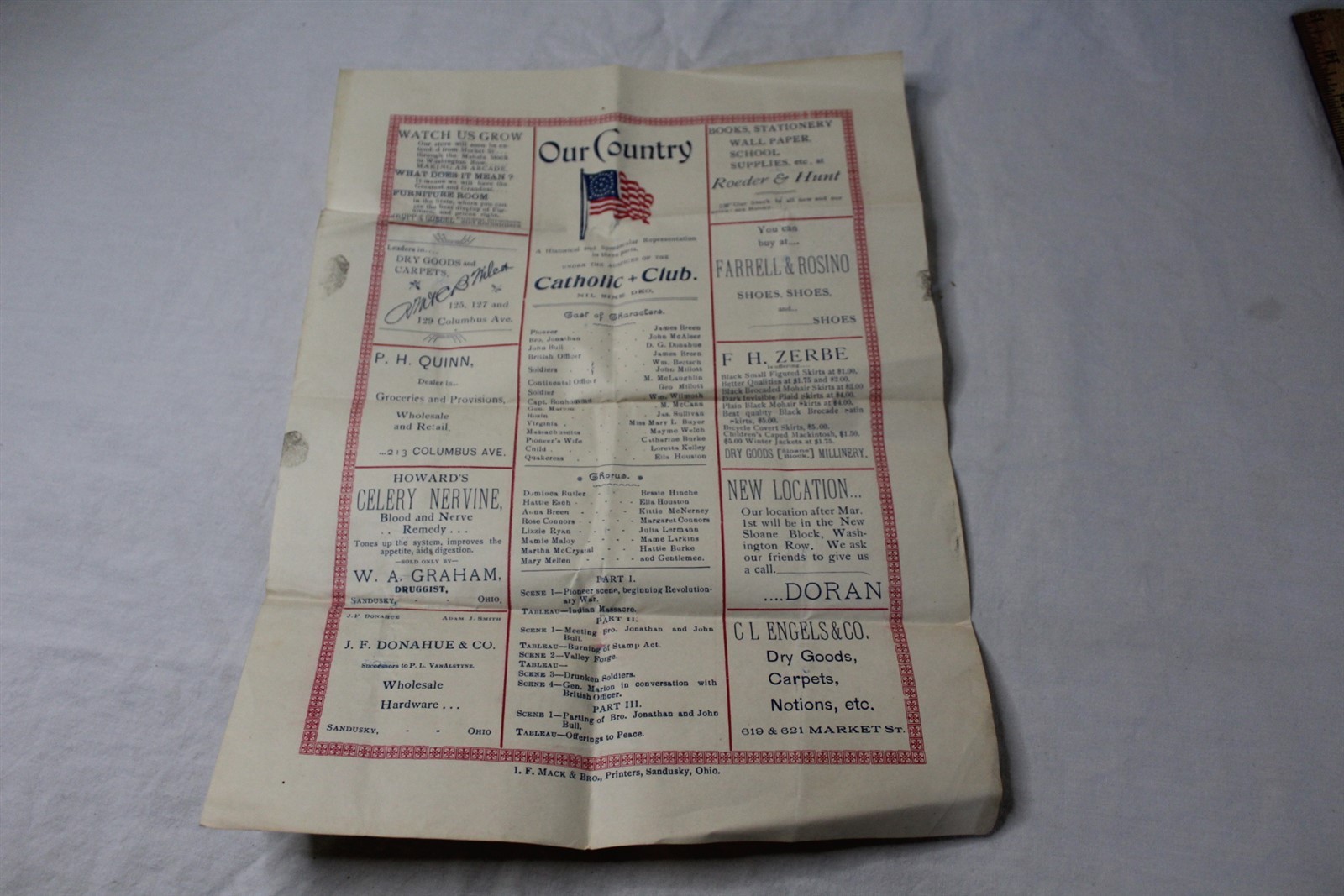 Antique 1900's Advertising Hand Bill Our Country Catholic + Club Sandusky, OH Antique 1900's Advertising Hand Bill Our Country Catholic + Club Sandusky, OH