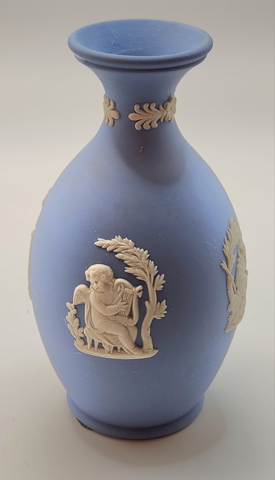 Vintage Wedgwood Blue Jasperware Vase England Cherubs Man Woman Dogs Vintage Wedgwood Blue Jasperware Vase England Cherubs Man Woman Dogs