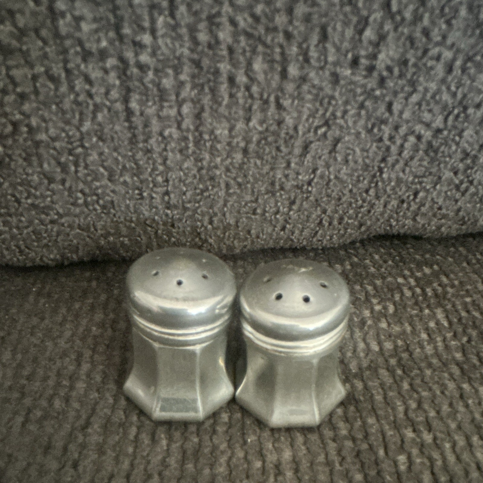 Pair Octagonal Salt & Pepper Shakers Marked PEWTER Pair Octagonal Salt & Pepper Shakers Marked PEWTER