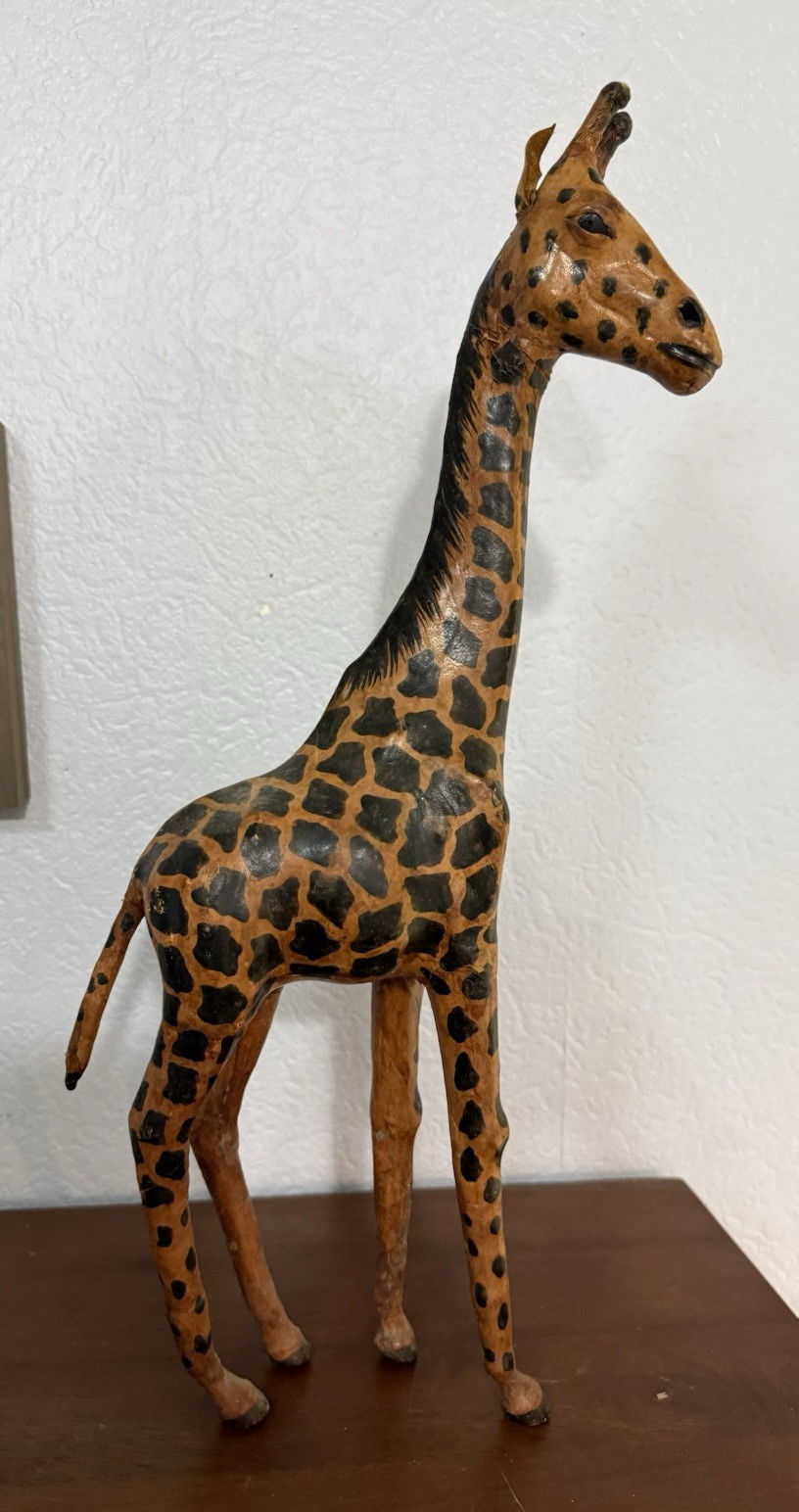 Vintage Handcrafted Leather Giraffe Figurine Sculpture 20” Tall (b6)
