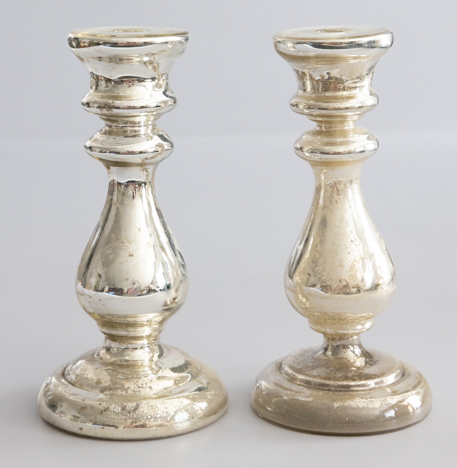 Pair of Antique 19th Century French Silvered Mercury Candlesticks Candle Holders
