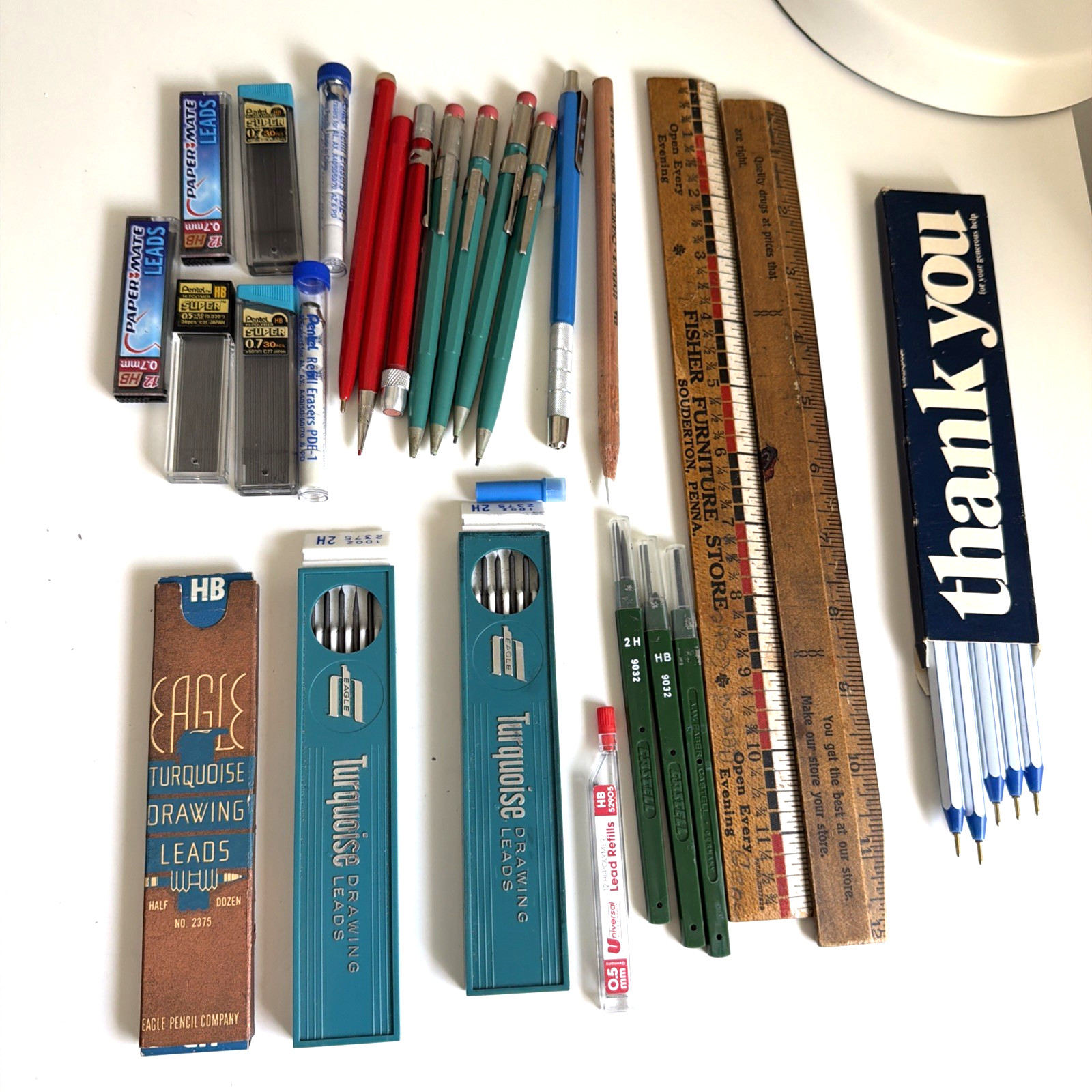 Vintage Desk Lot Lead Pencil Pen Wood Ruler Eagle Turquoise Castell Wearever