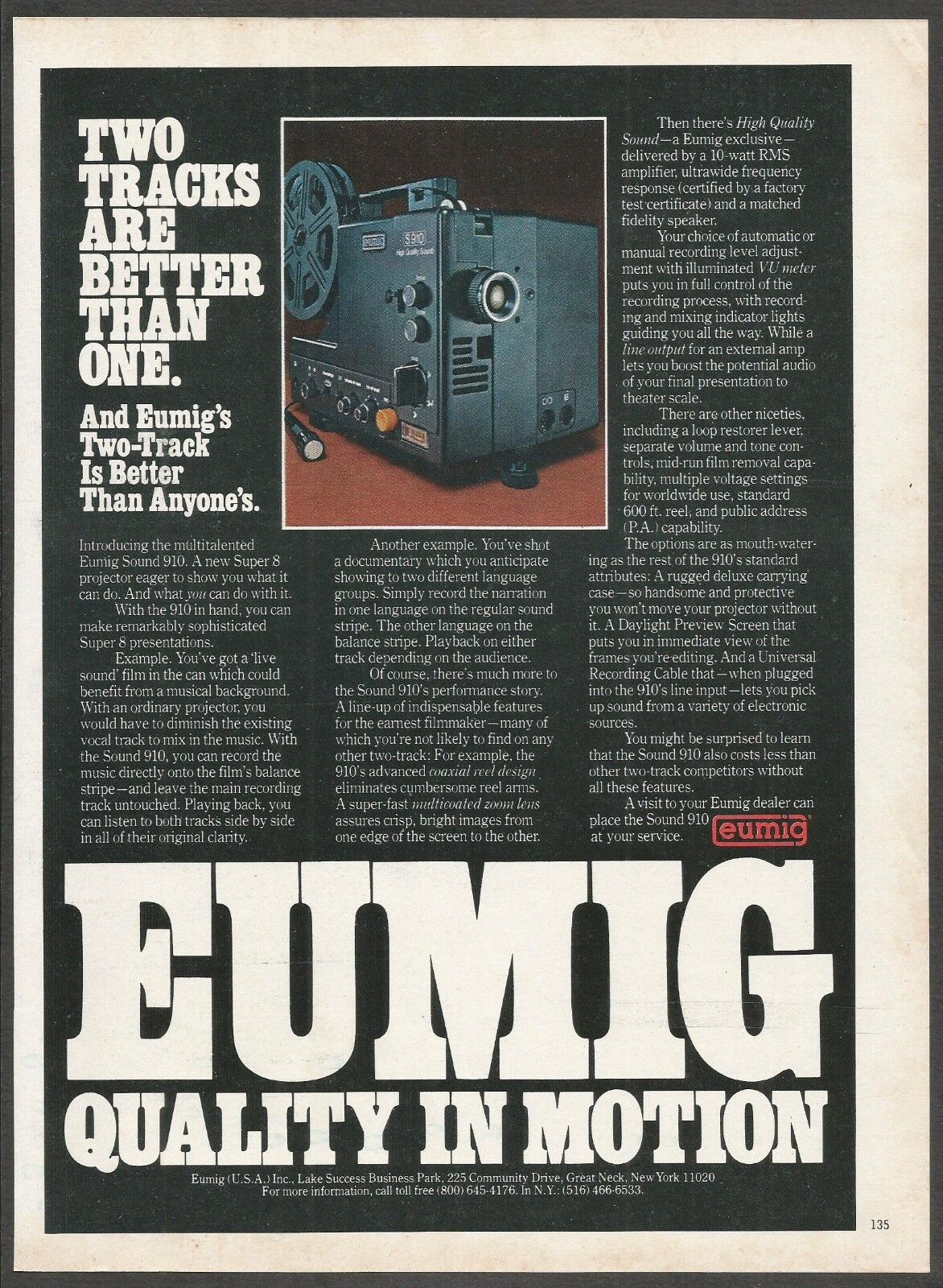 EUMIG Sound 910 - Super 8 Projector - 1979 Vintage Print Ad