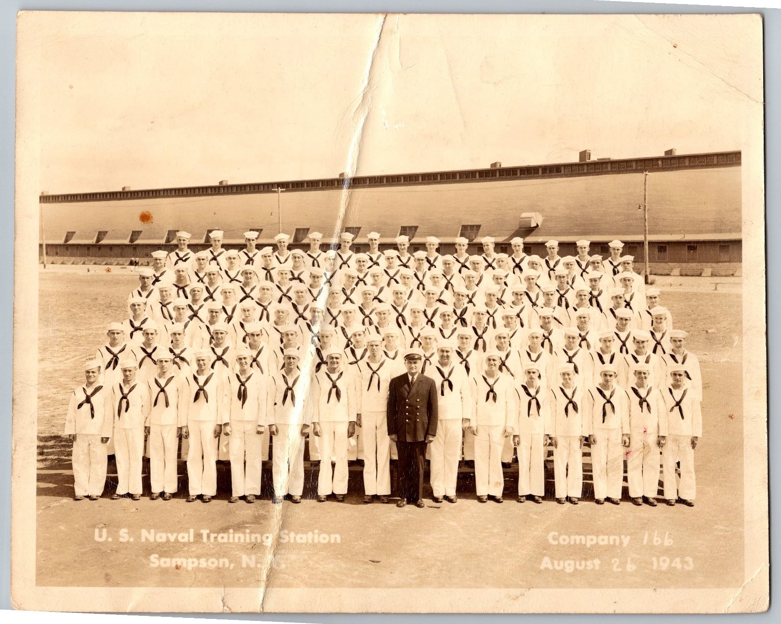 WWII US Navy Group Portrait 1943 Sampson NY Naval Training Station Company 166 WWII US Navy Group Portrait 1943 Sampson NY Naval Training Station Company 166