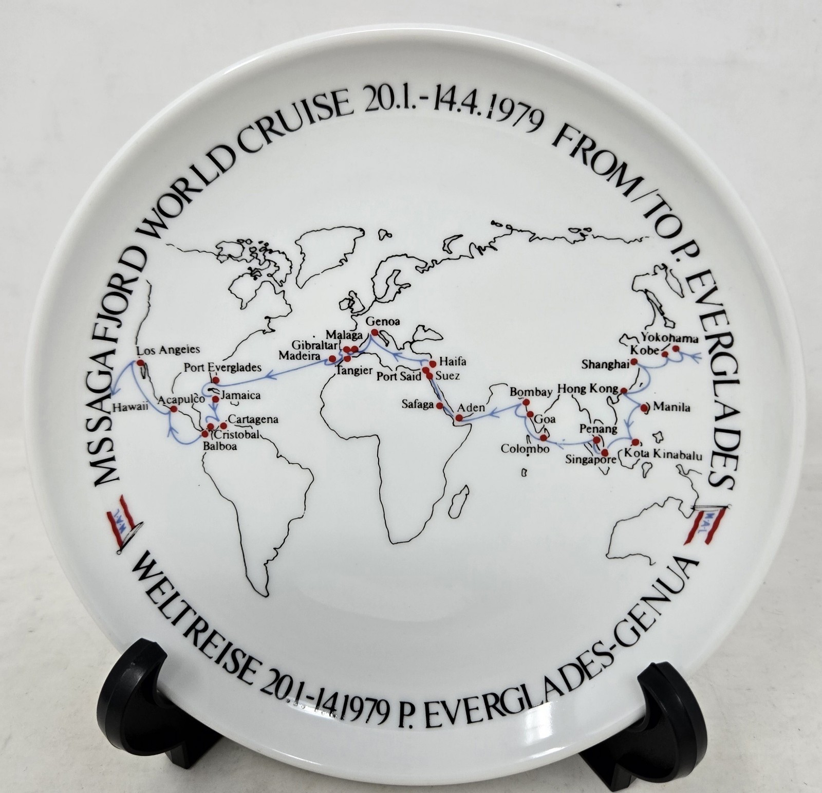 VTG Cunard MS Sagafjord World Cruise Commemorative Plate 1979 Evergaldes - Genua
