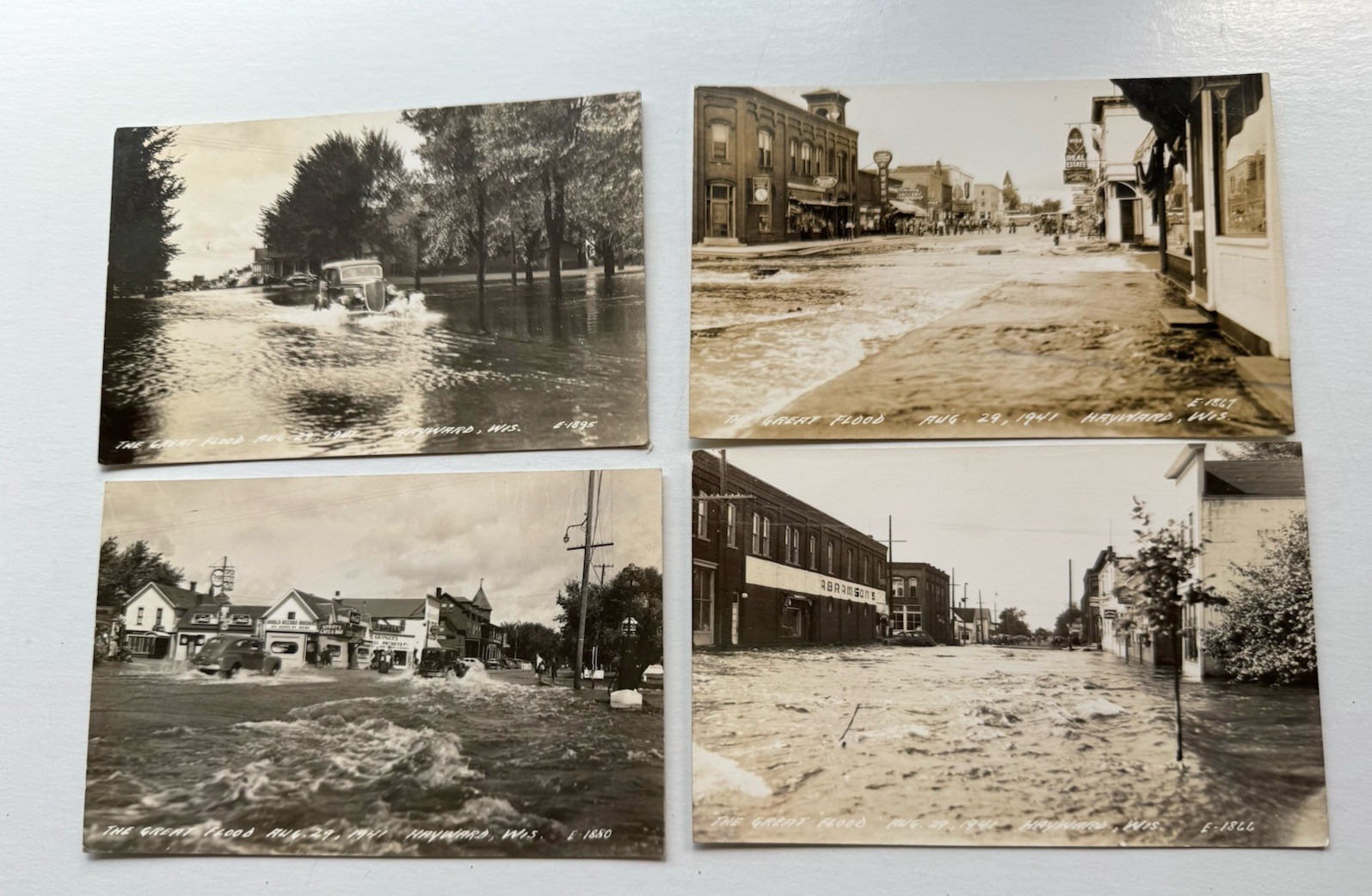 4 VTG RPPC Flood Hayward WI Postcard Cafe Gas Power Record Grocery Store Main St 4 VTG RPPC Flood Hayward WI Postcard Cafe Gas Power Record Grocery Store Main St
