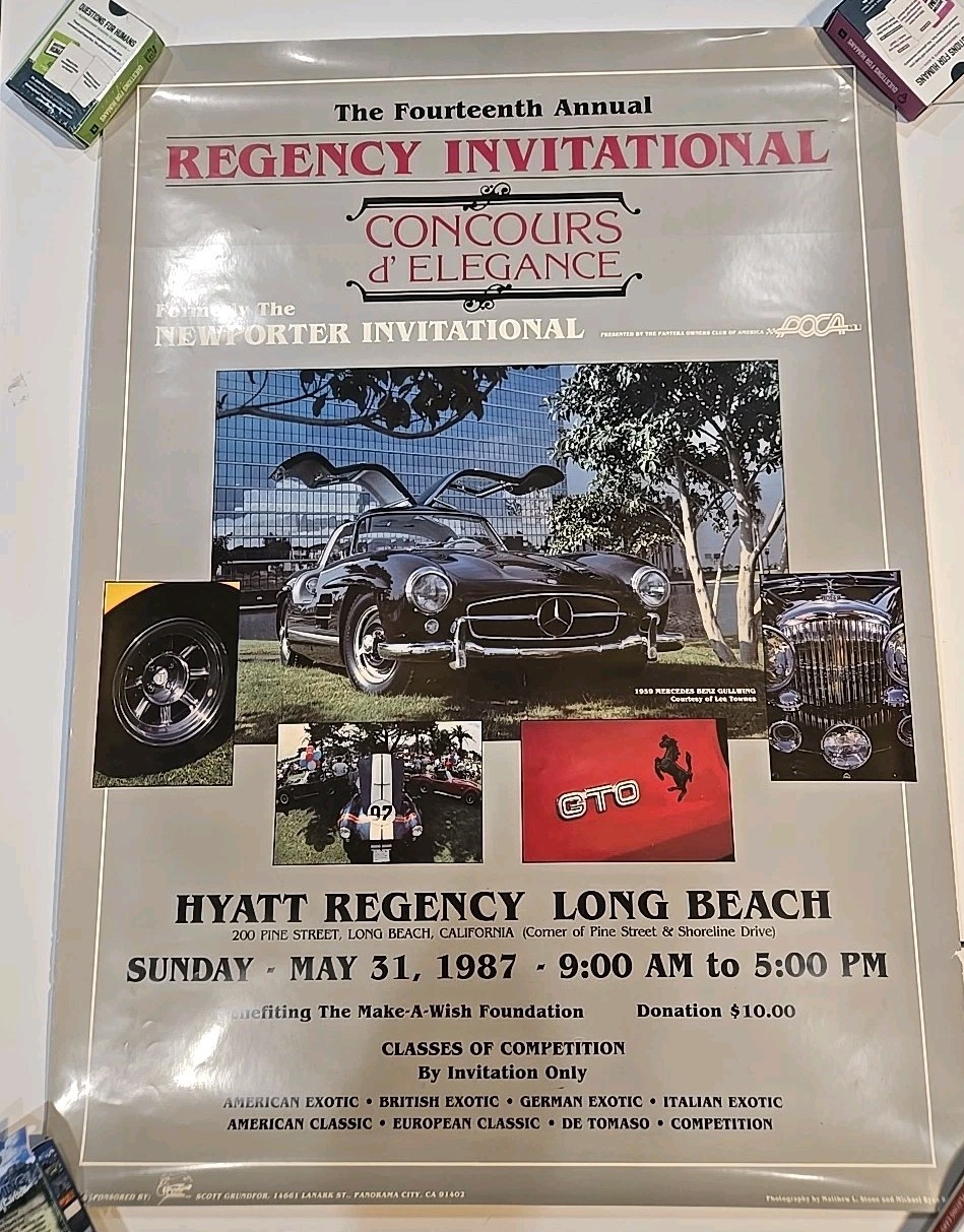 Vintage 1987 Concours d'Elegance 14th Annual Car Show POSTER Hyatt Regency 22x30