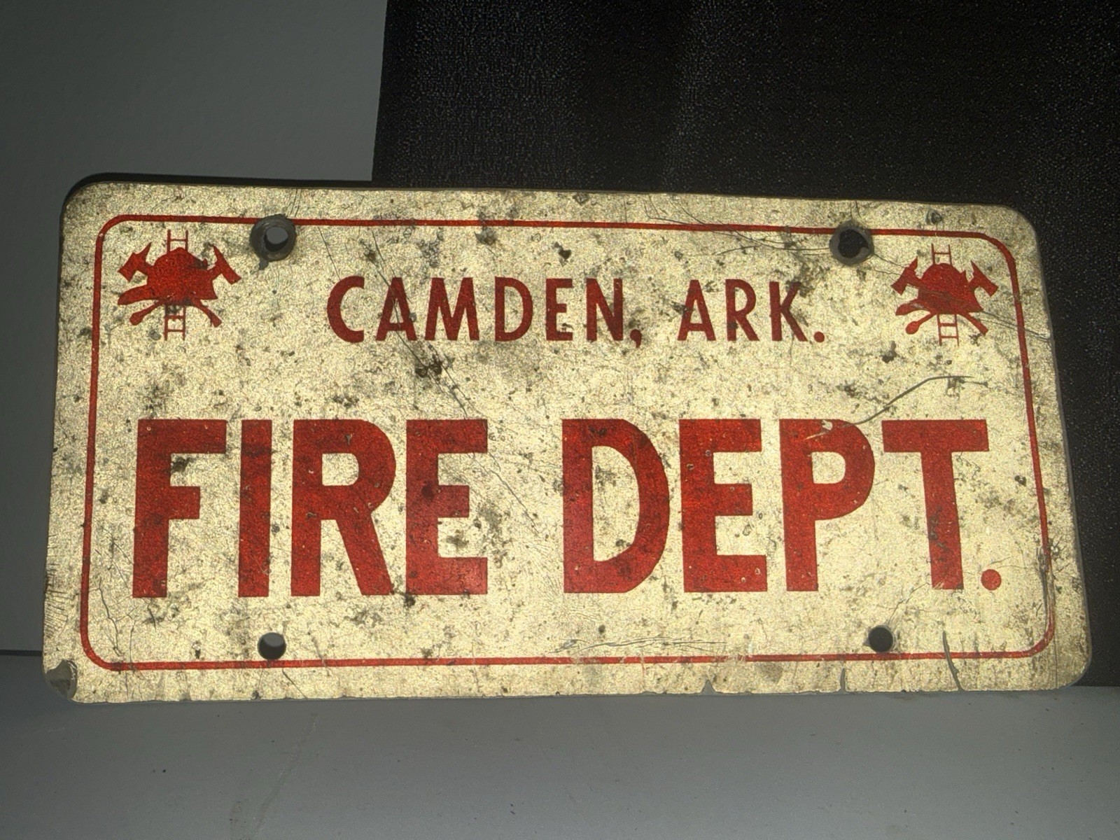 VTG Metal Camden, Ark. Fire Dept. Collectible License Plate Sign
