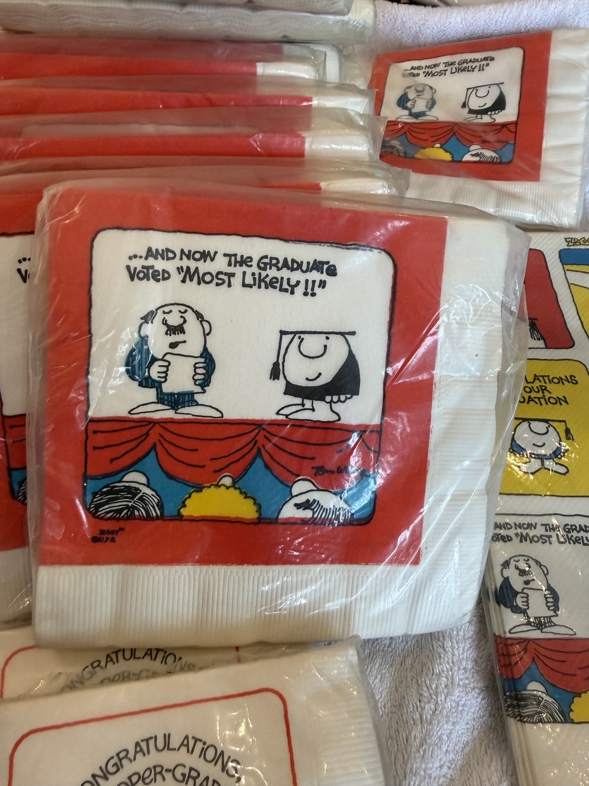 Huge Lot Of 1976 Ziggy Graduation Paper Goods Vintage Napkins Tablecloths