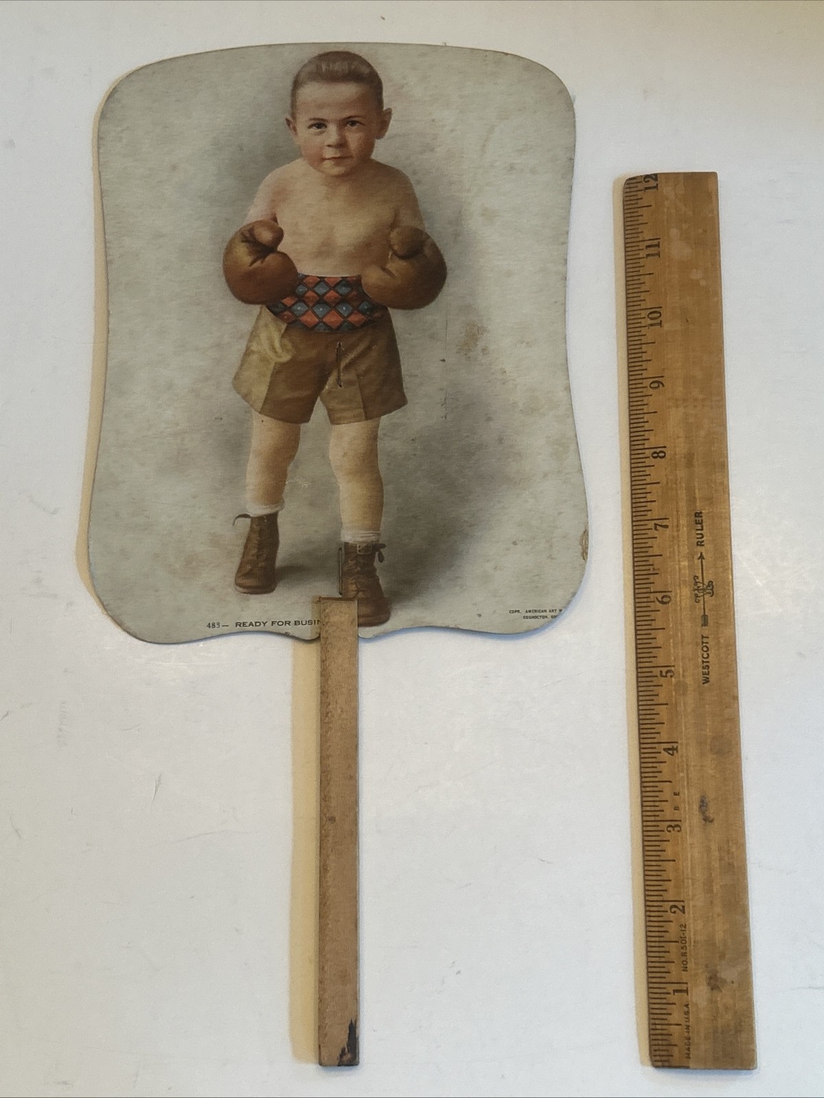 Vintage 1930 Perry Batteries Flint Michigan - Boy Boxer Fan Advertisement Vintage 1930 Perry Batteries Flint Michigan - Boy Boxer Fan Advertisement