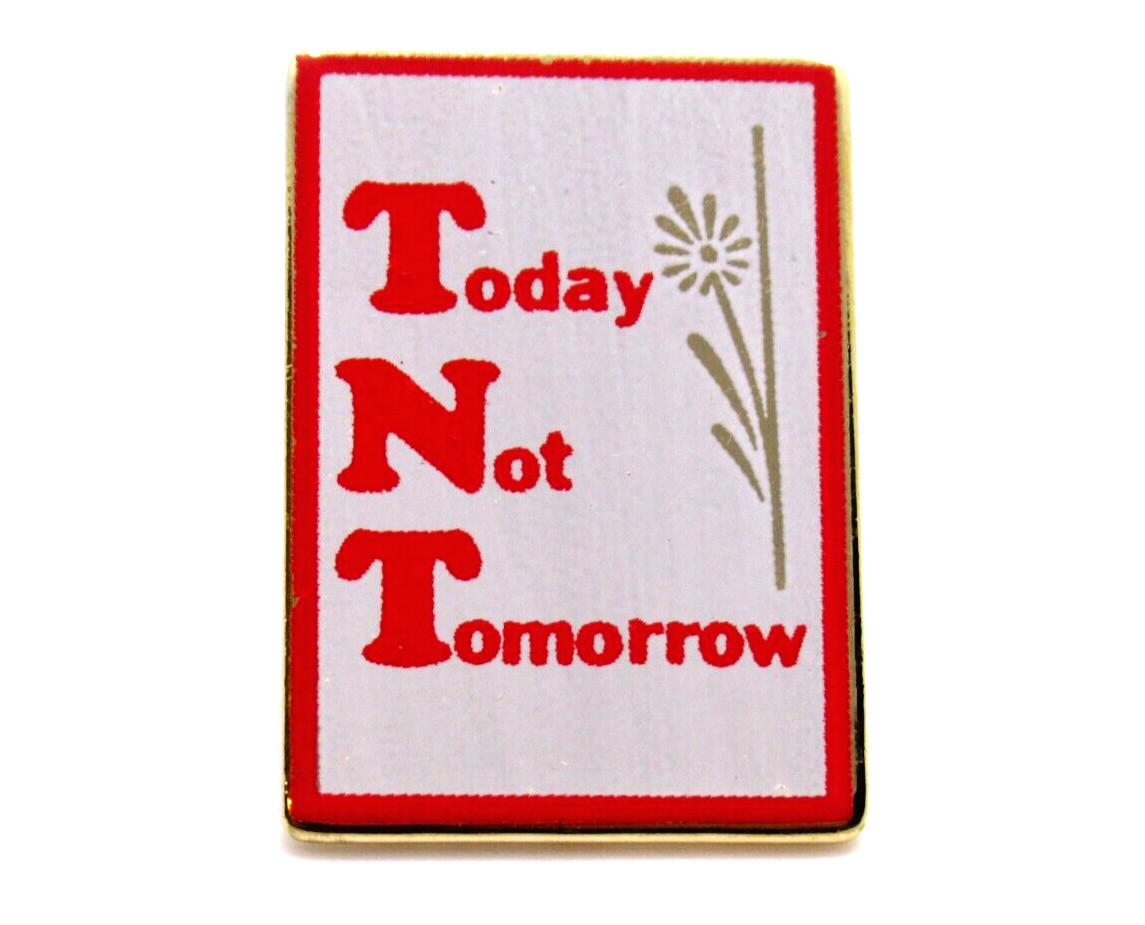 TNT Lapel Pin Today Not Tomorrow Motivational Red White Vintage Message