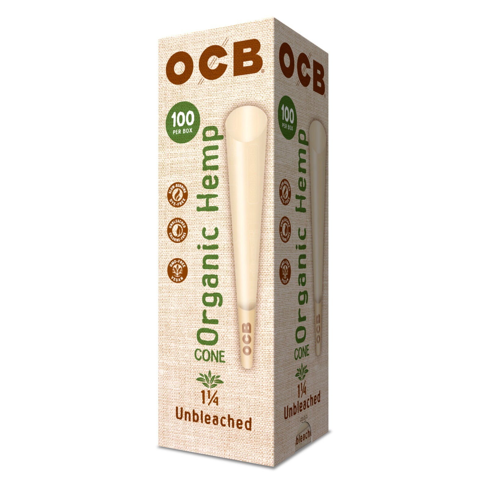OCB Organic Cones 1 1/4 Unbleached Pre-Rolled Cones 84mm (100 Count Cone Tower) OCB Organic Cones 1 1/4 Unbleached Pre-Rolled Cones 84mm (100 Count Cone Tower)