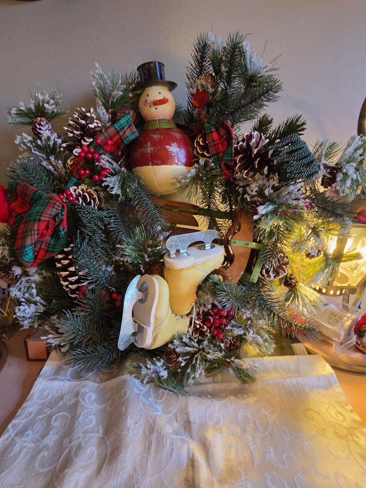 🎄 Vintage Rustic Christmas Wreath with Snowman & Ice Skates 🎄🎄 Vintage Rustic 🎄 Vintage Rustic Christmas Wreath with Snowman & Ice Skates 🎄🎄 Vintage Rustic