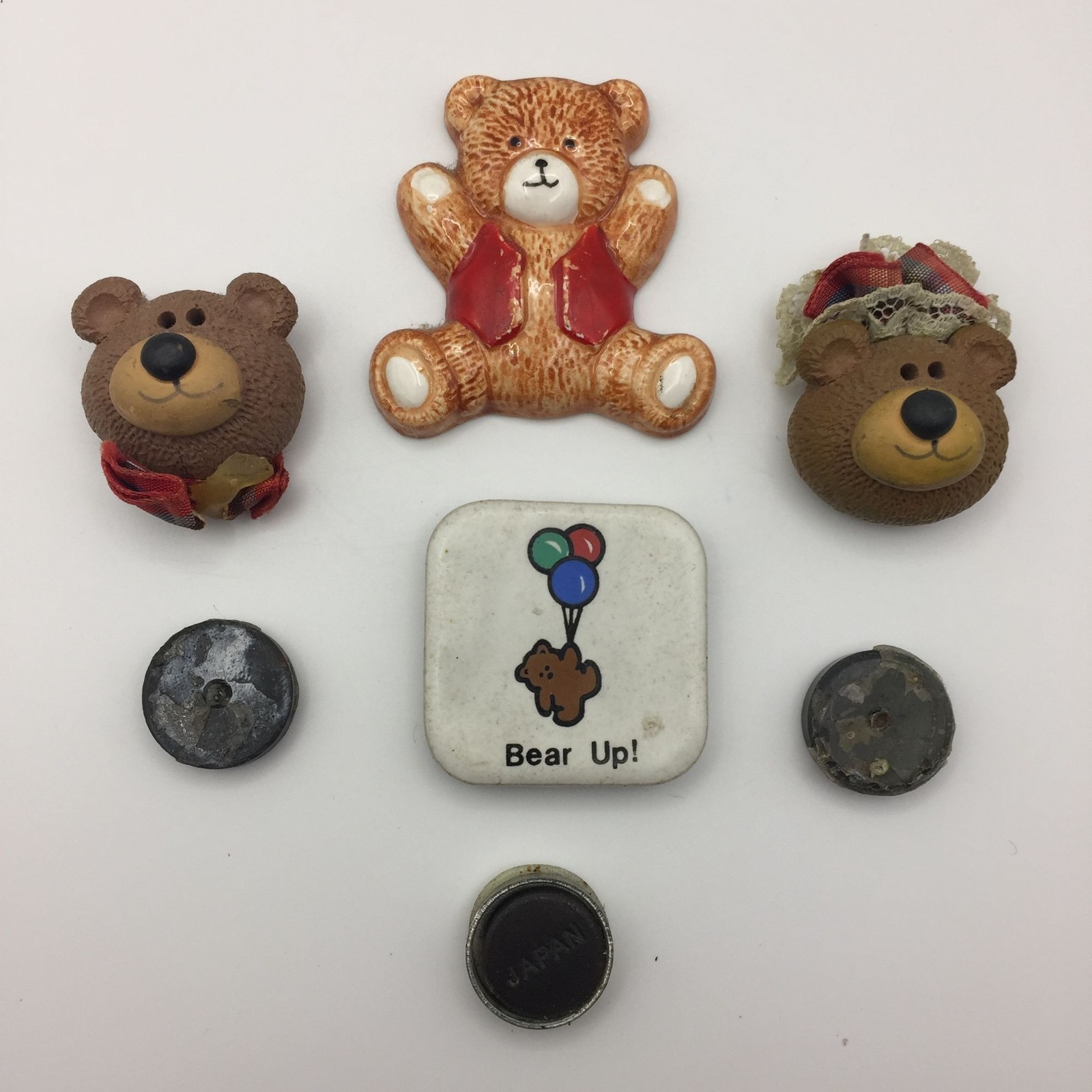 Set of 4 Vintage Bear Magnets Brown Papa Mama Red Glass White Bear Up Balloon