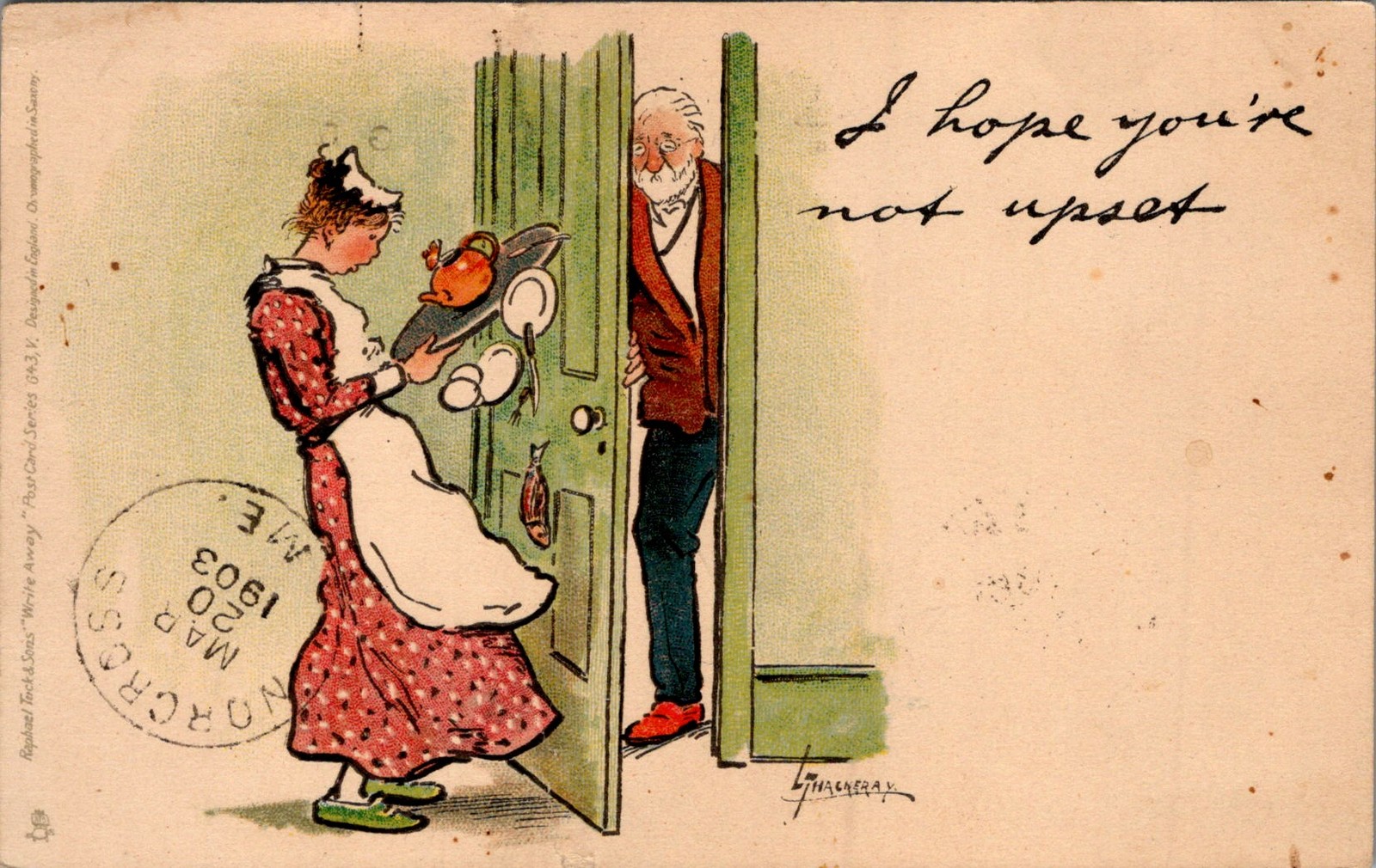 Raphael Tuck 643.V Thackeray Maid Drops Tray 1903 Bangor Maine Postcard