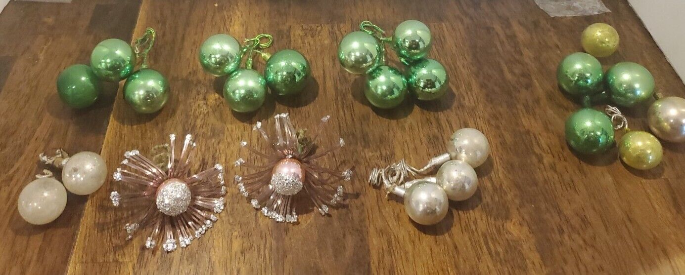 Vintage Mixed Glass Ball & Starburst Christmas Crafter Ornament Wired Picks Lot 