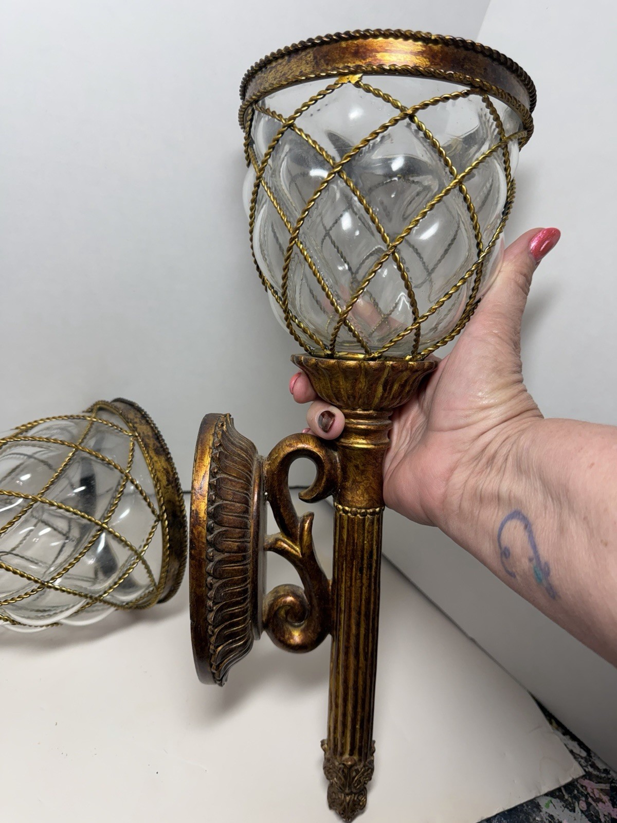 Retired Home Interiors Torch Style Bubble Shade Wall Sconces Set Of 2 Retired Home Interiors Torch Style Bubble Shade Wall Sconces Set Of 2