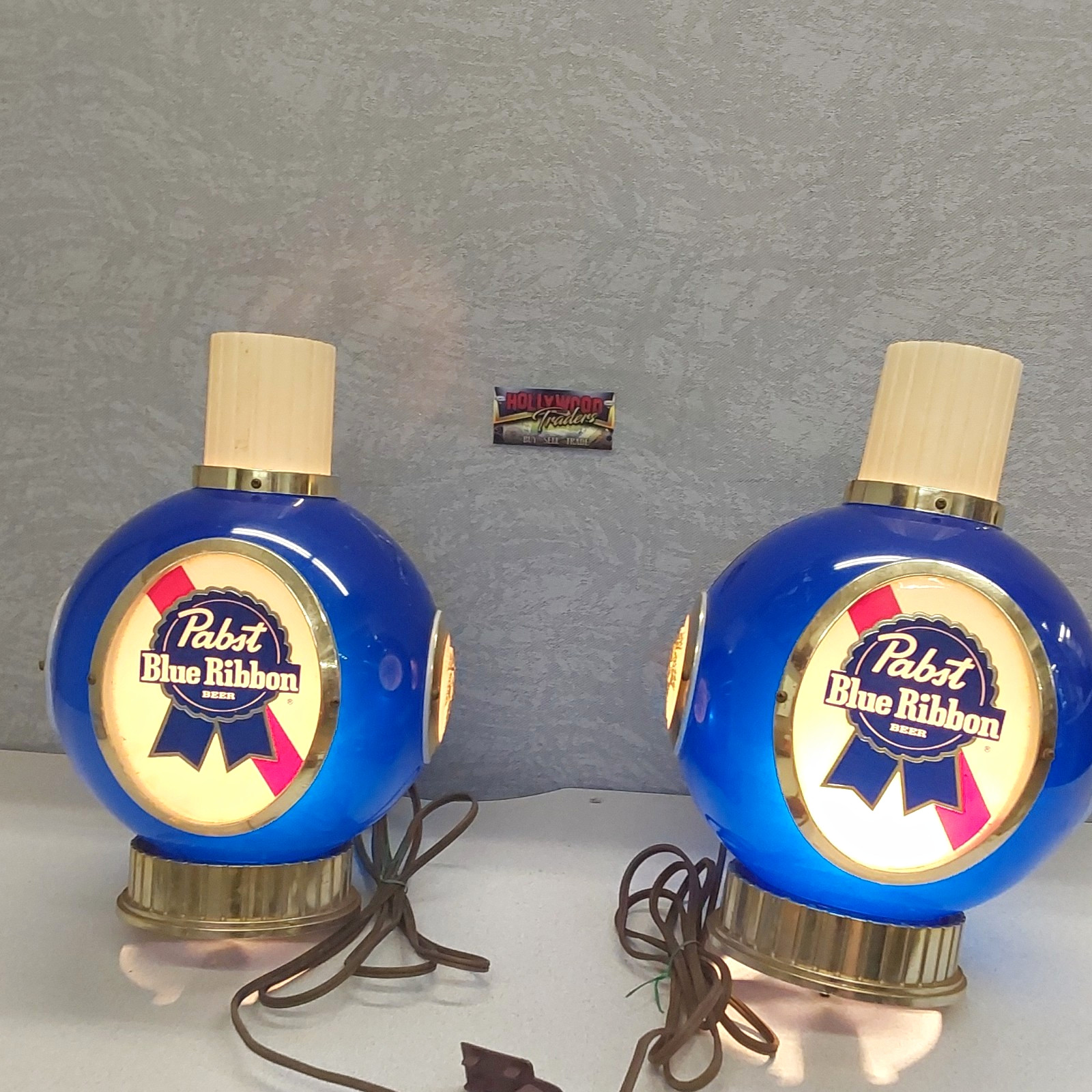 Vintage 1960s-1970s Pabst Blue Ribbon illuminating globe light pair 