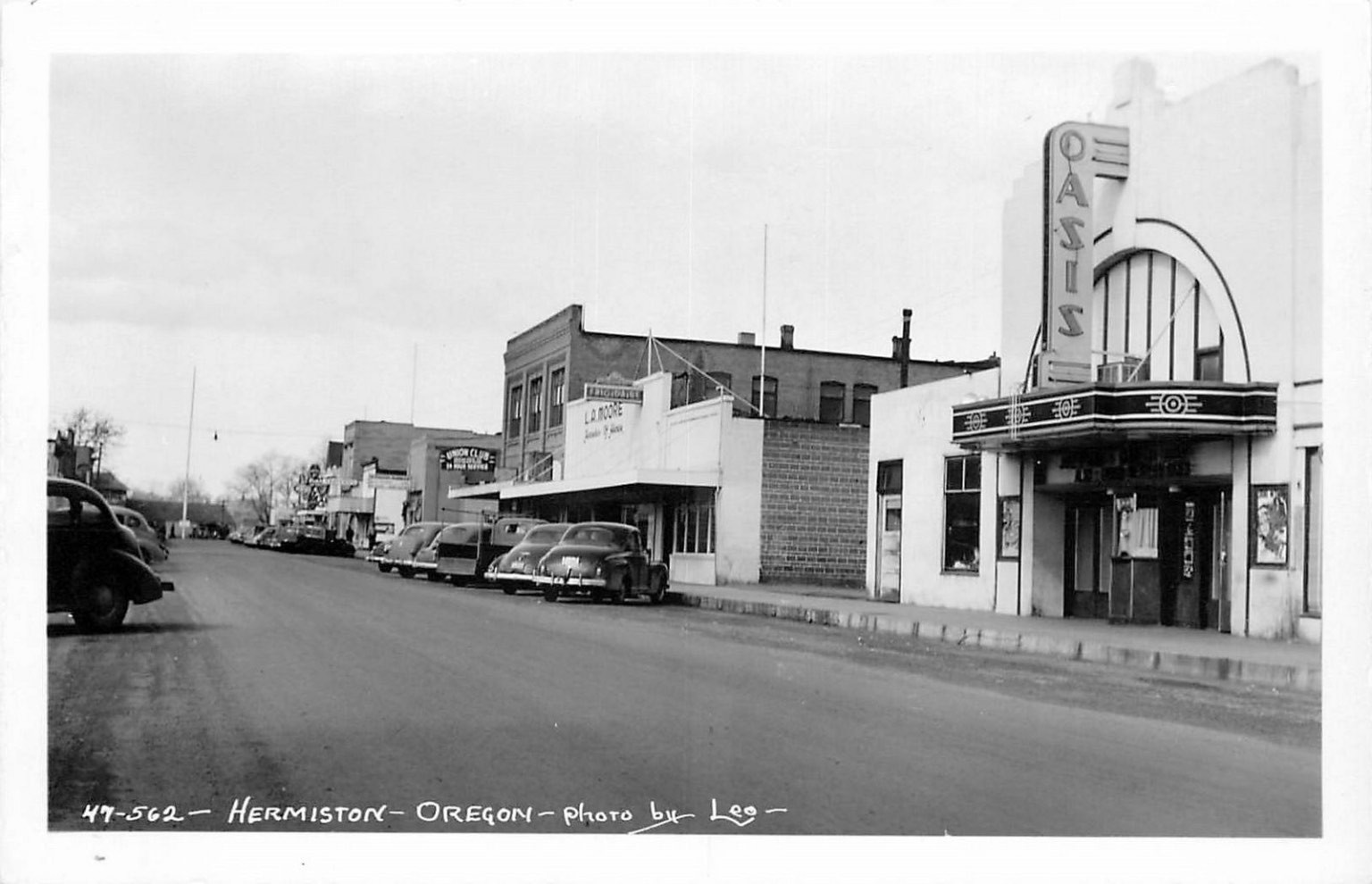 1947 Hermiston, Oregon OASIS Theater Street Scene RPPC Photo by Lee