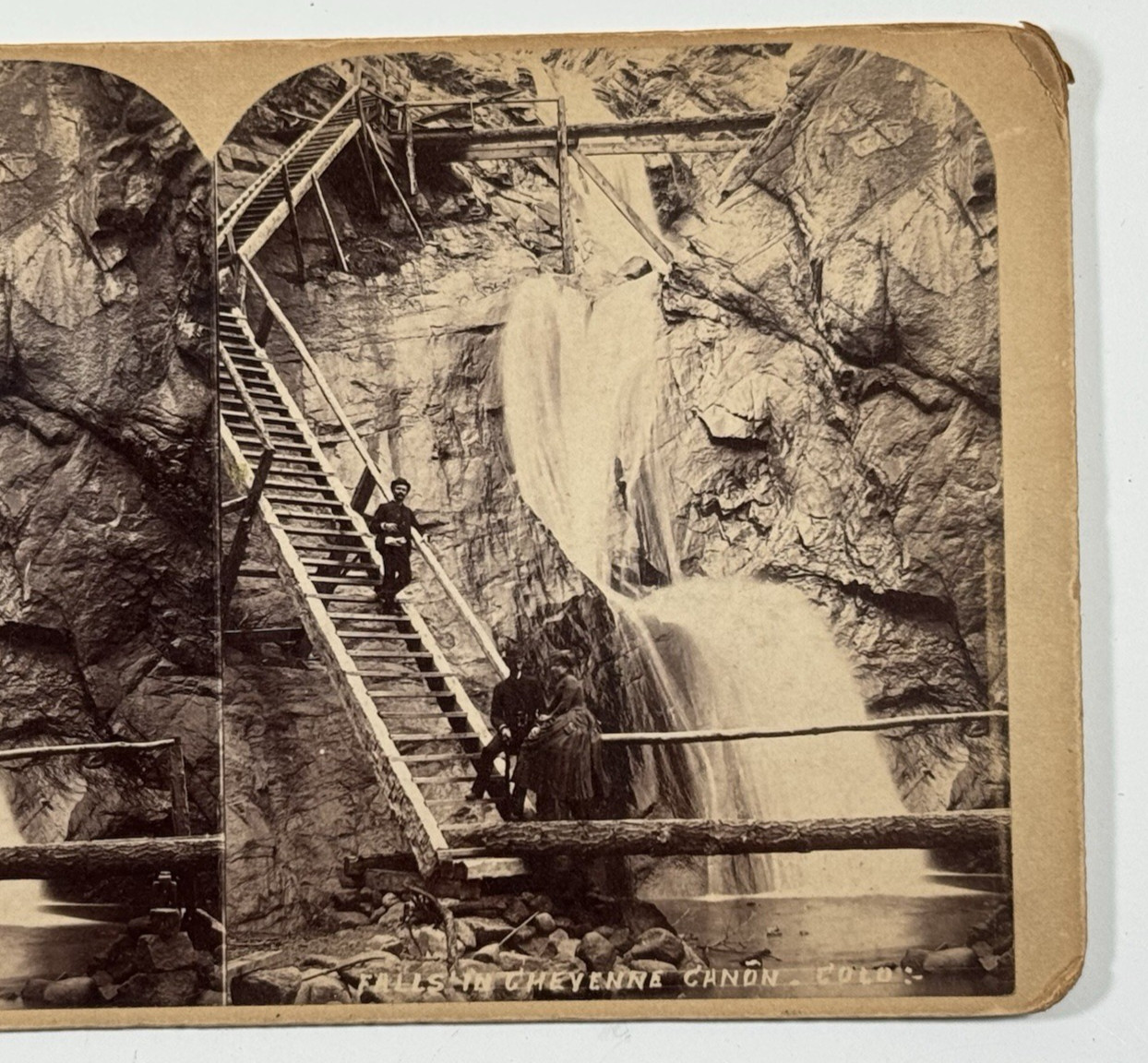 Falls of Cheyenne Cañon Colorado Stereoview, Waterfall Stairway, Large 4\