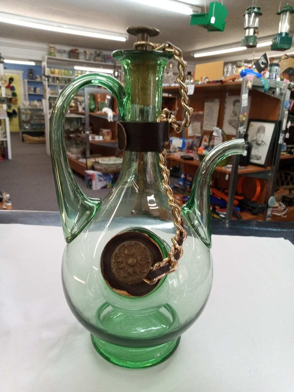 Vintage Italian Green Glass Wine Decanter With Built-In Ice Chamber Vintage Italian Green Glass Wine Decanter With Built-In Ice Chamber