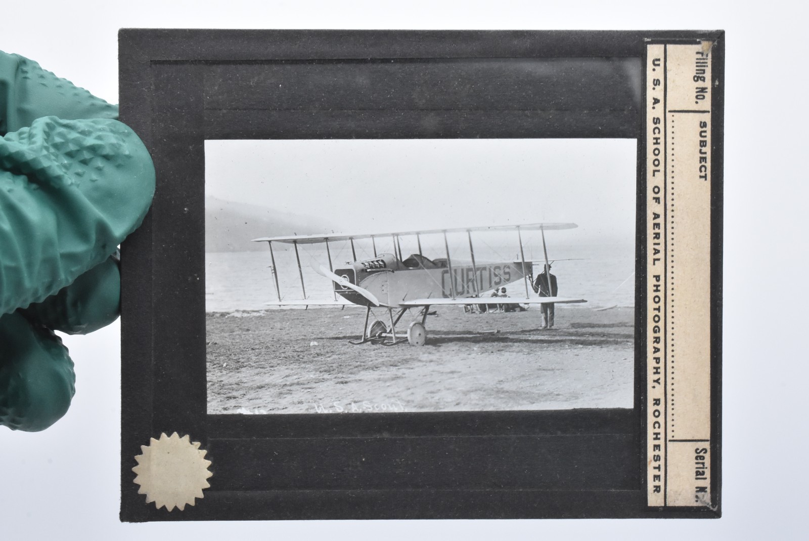WWI 1918-1919 Aerial Photo School Glass Slide Curtiss S-2 Wireless Scout Biplane