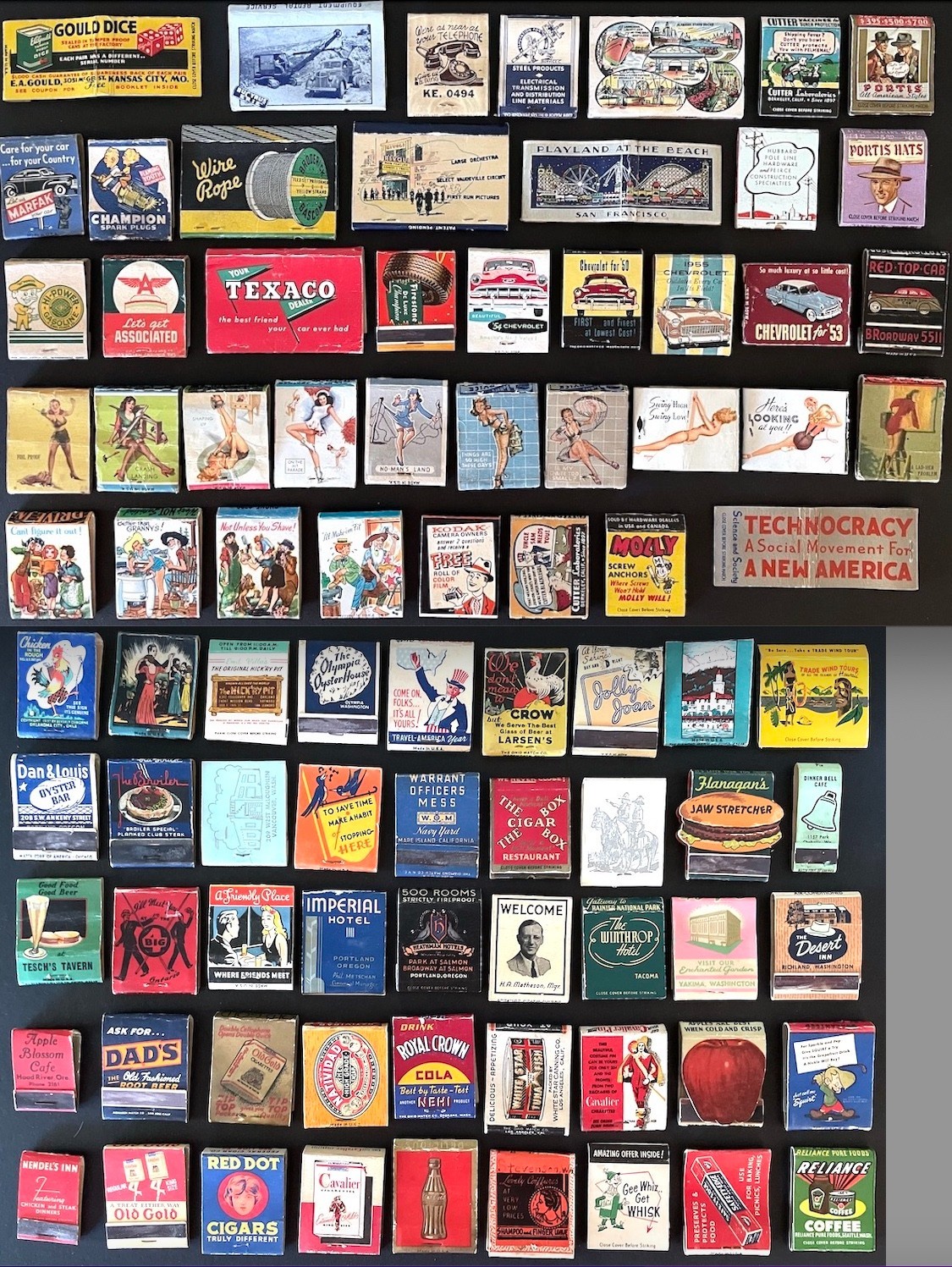 86 vintage Matchbook covers: 1940\'s/50\'s pinup hillbilly Technocracy Chevy - lot 86 vintage Matchbook covers: 1940\'s/50\'s pinup hillbilly Technocracy Chevy - lot